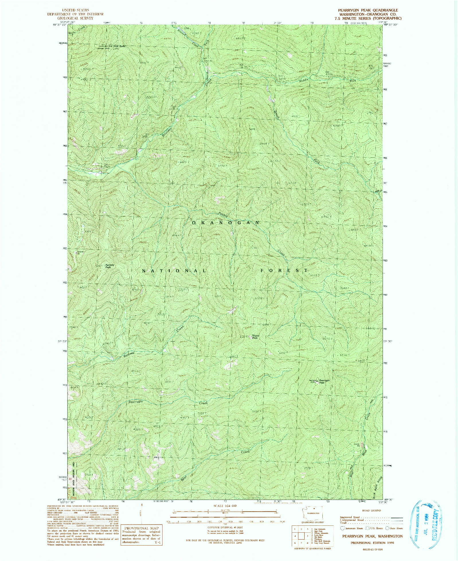 USGS 1:24000-SCALE QUADRANGLE FOR PEARRYGIN PEAK, WA 1991