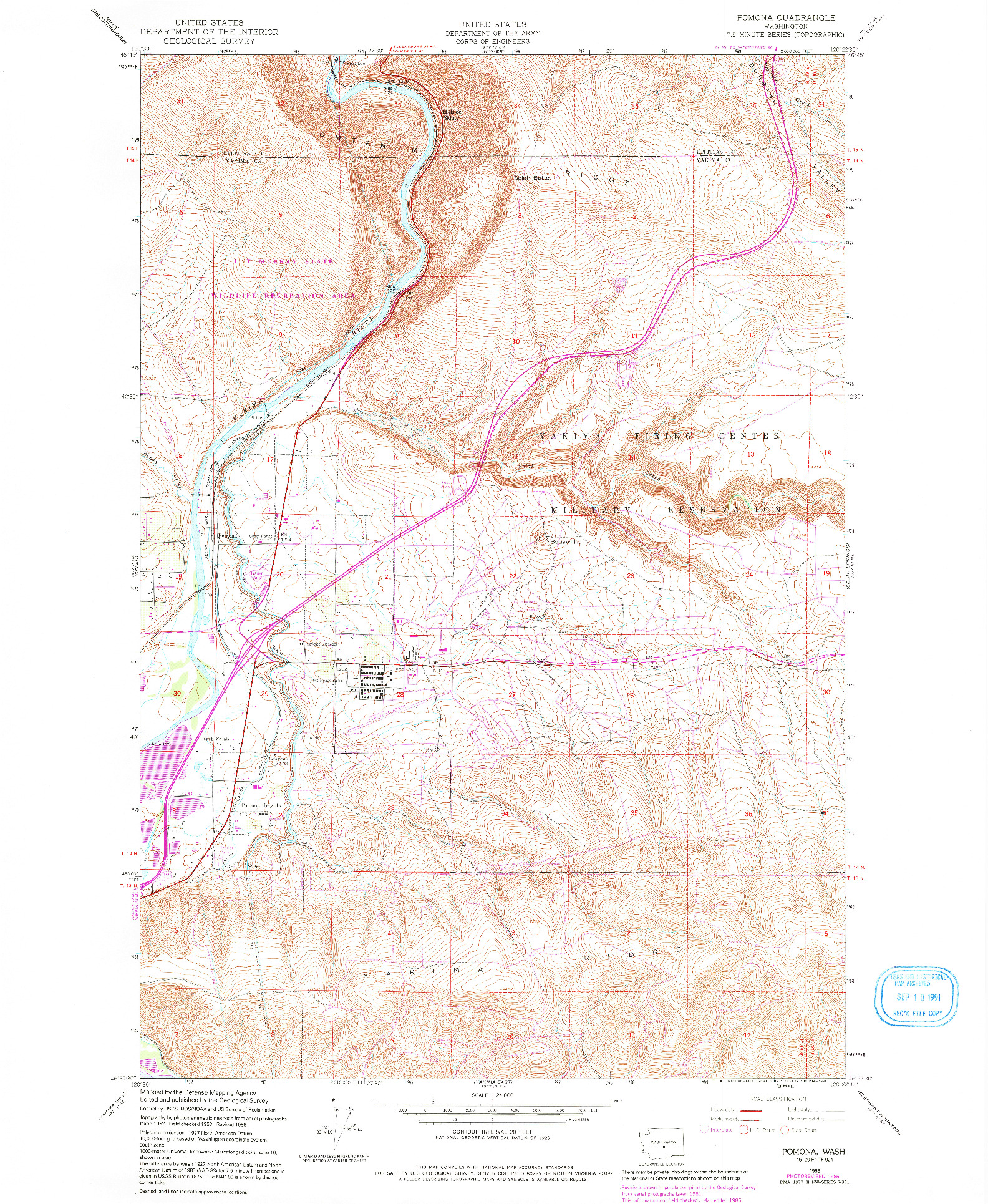 USGS 1:24000-SCALE QUADRANGLE FOR POMONA, WA 1953