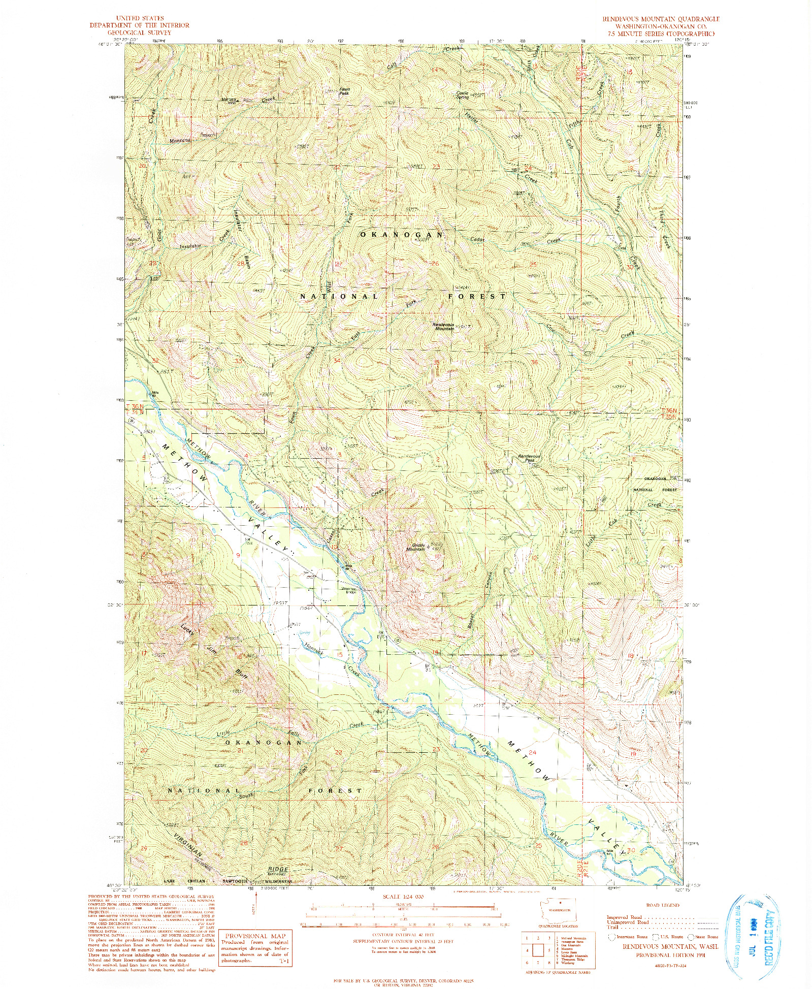 USGS 1:24000-SCALE QUADRANGLE FOR RENDEVOUS MOUNTAIN, WA 1991