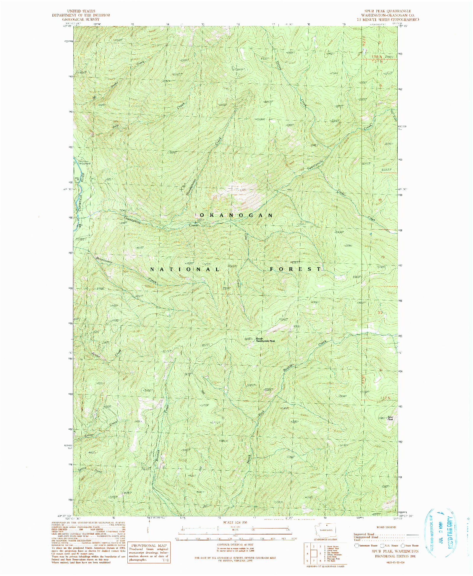 USGS 1:24000-SCALE QUADRANGLE FOR SPUR PEAK, WA 1991