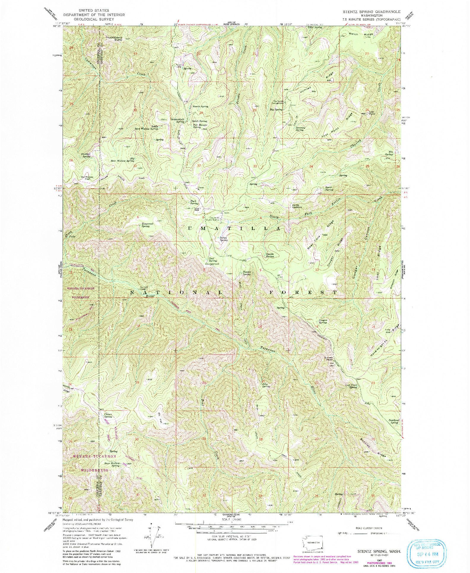 USGS 1:24000-SCALE QUADRANGLE FOR STENTZ SPRING, WA 1967