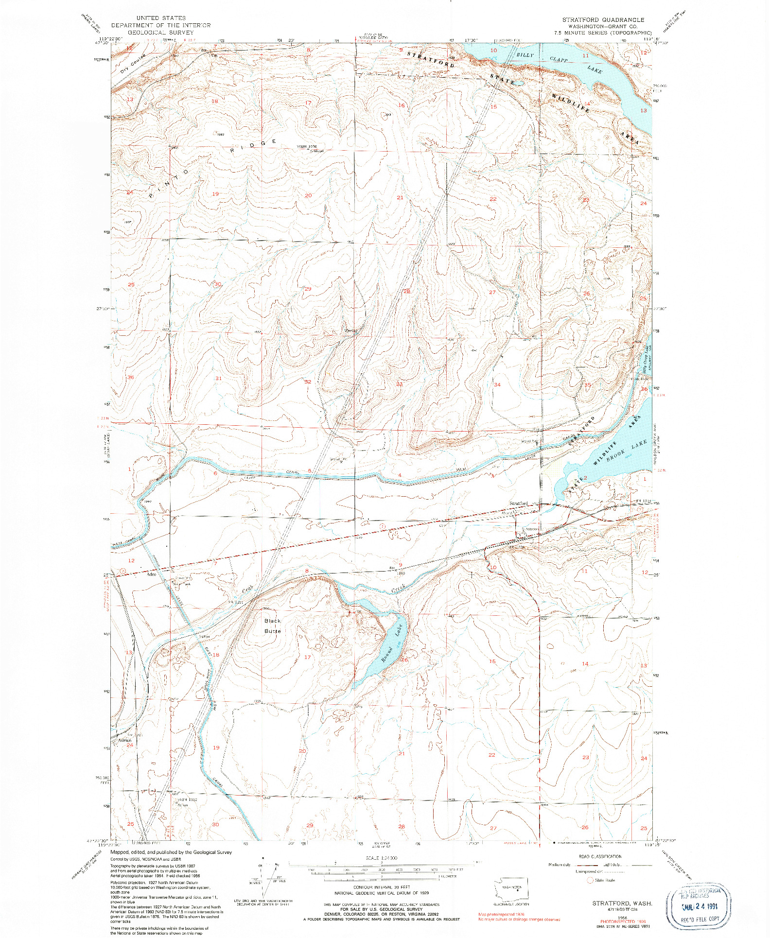 USGS 1:24000-SCALE QUADRANGLE FOR STRATFORD, WA 1956