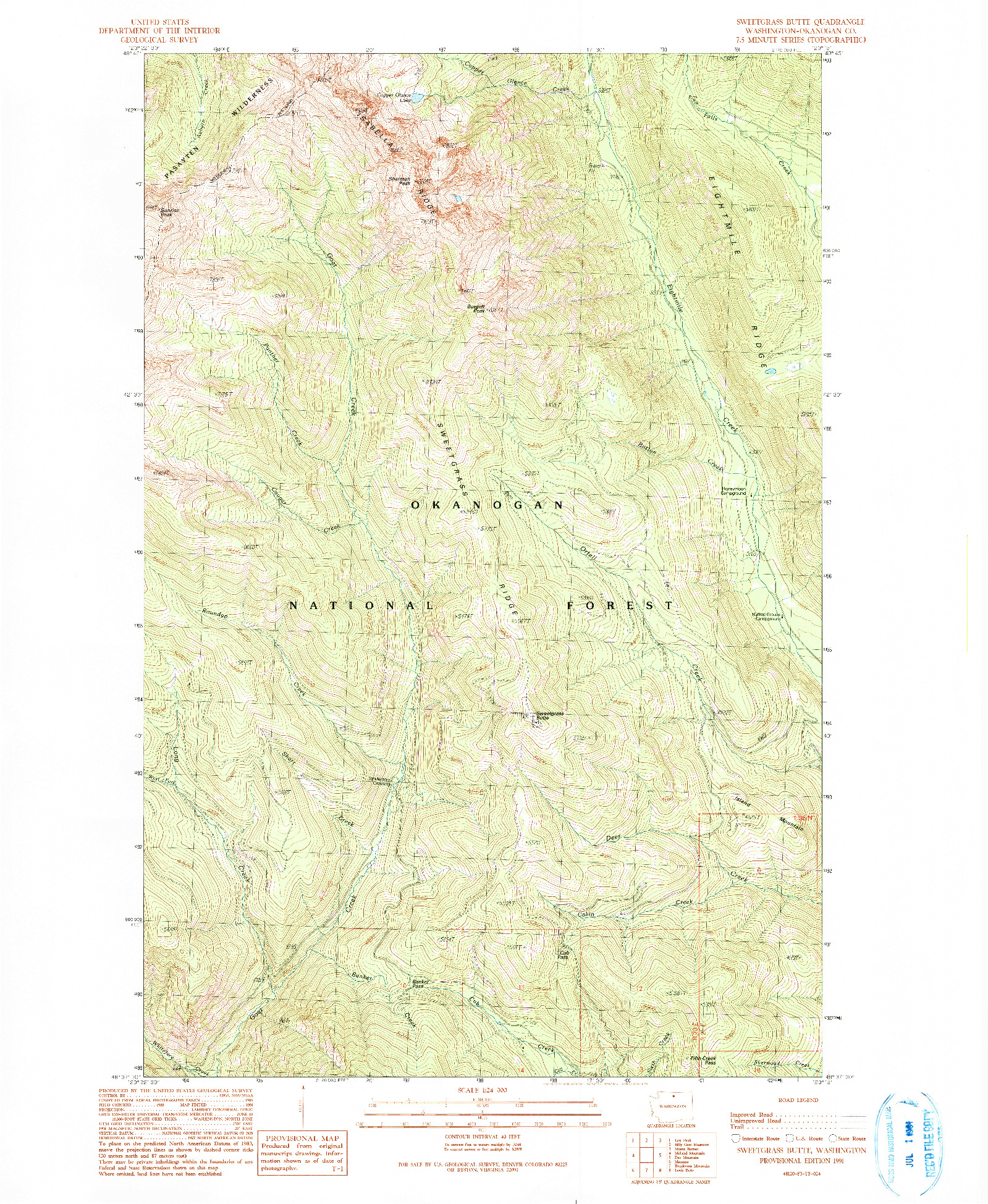 USGS 1:24000-SCALE QUADRANGLE FOR SWEETGRASS BUTTE, WA 1991