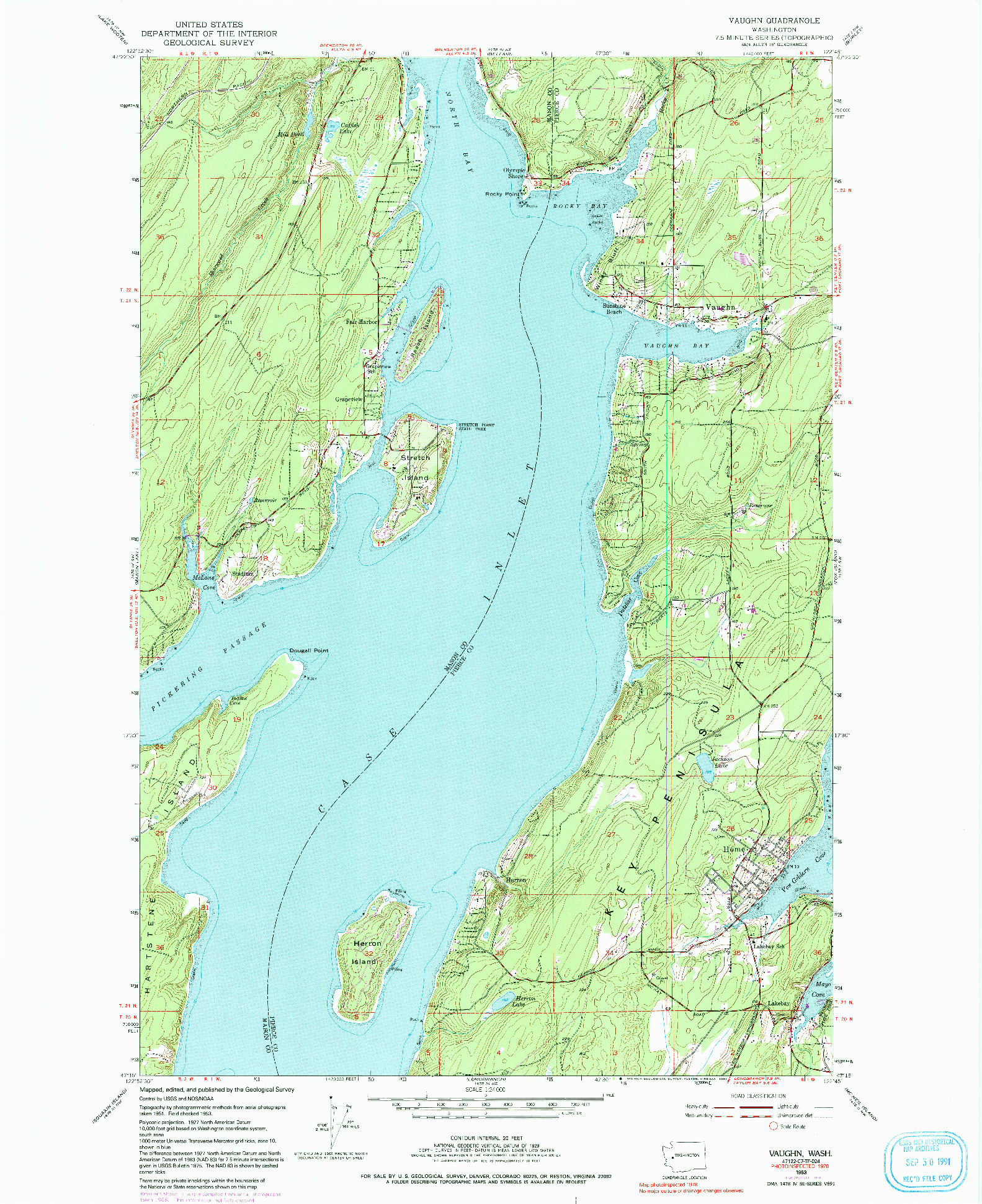 USGS 1:24000-SCALE QUADRANGLE FOR VAUGHN, WA 1953