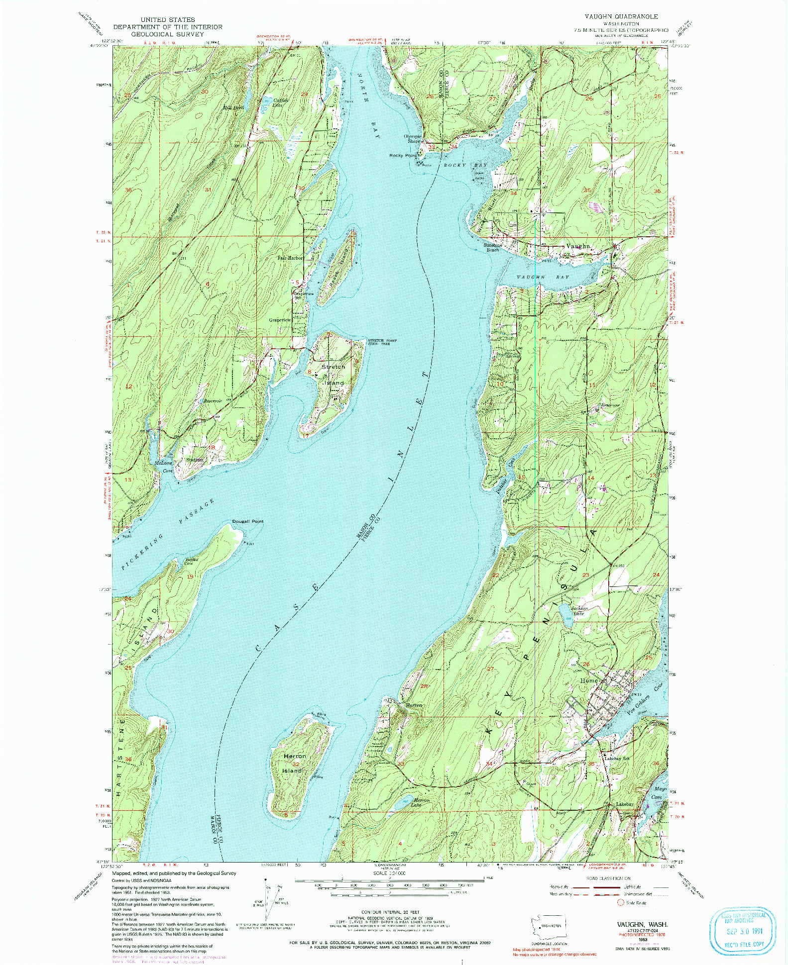 USGS 1:24000-SCALE QUADRANGLE FOR VAUGHN, WA 1953