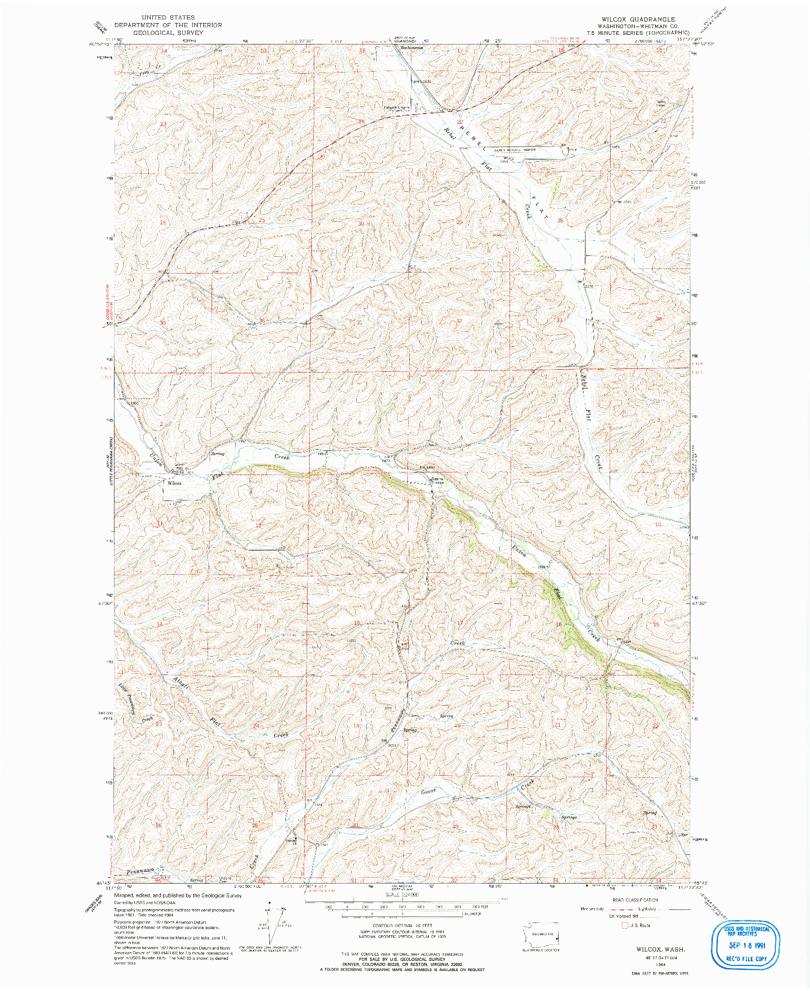 USGS 1:24000-SCALE QUADRANGLE FOR WILCOX, WA 1964