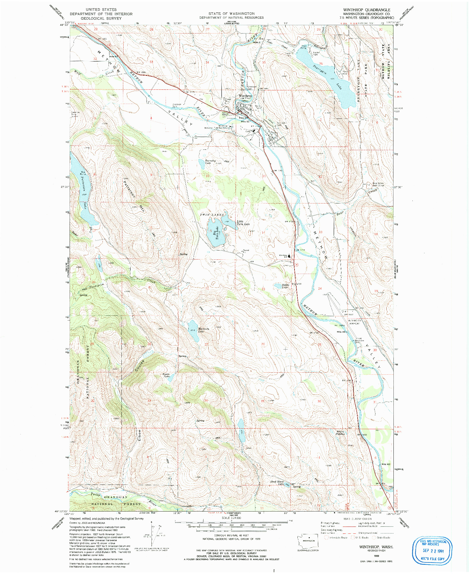 USGS 1:24000-SCALE QUADRANGLE FOR WINTHROP, WA 1969