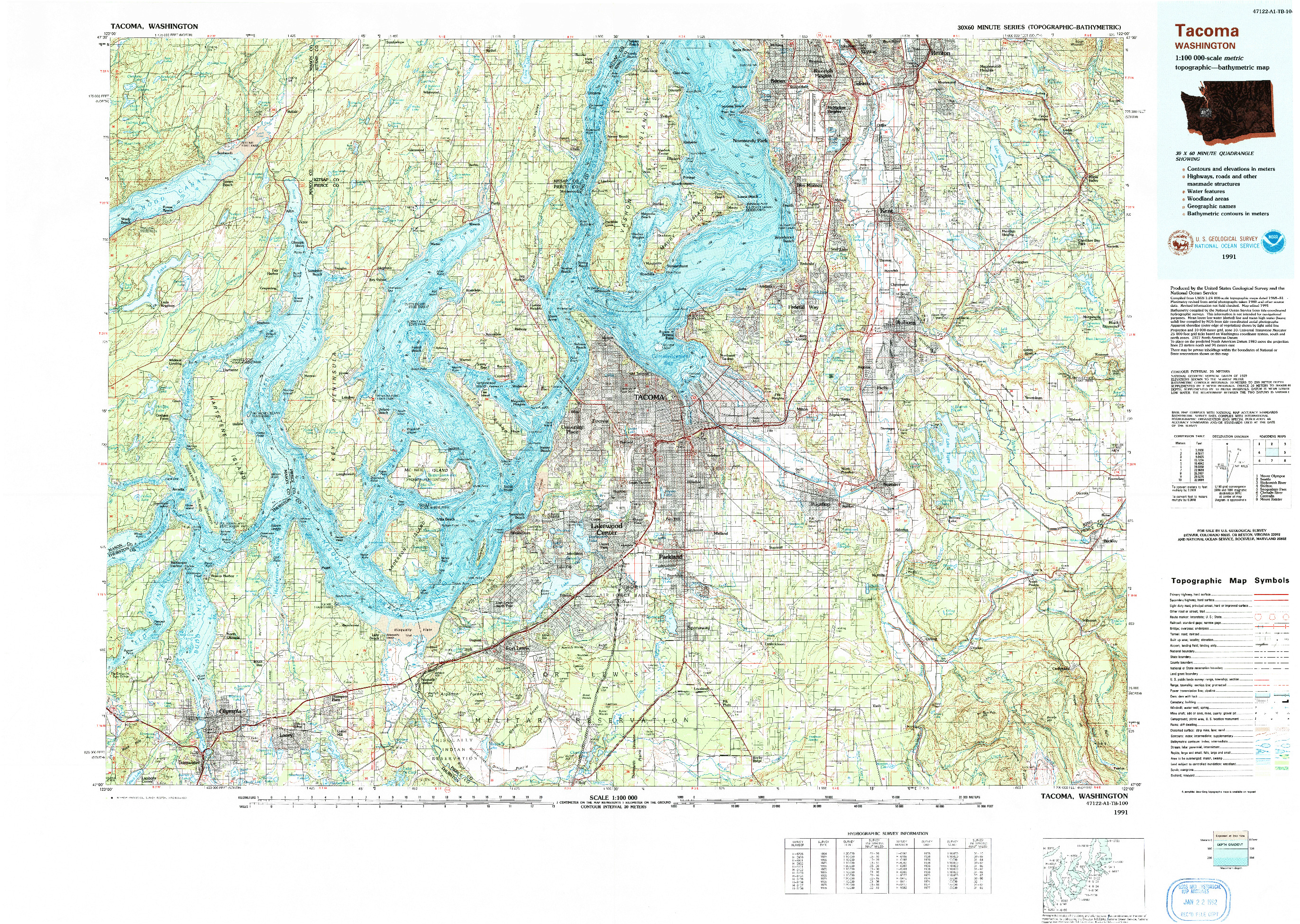 USGS 1:100000-SCALE QUADRANGLE FOR TACOMA, WA 1991