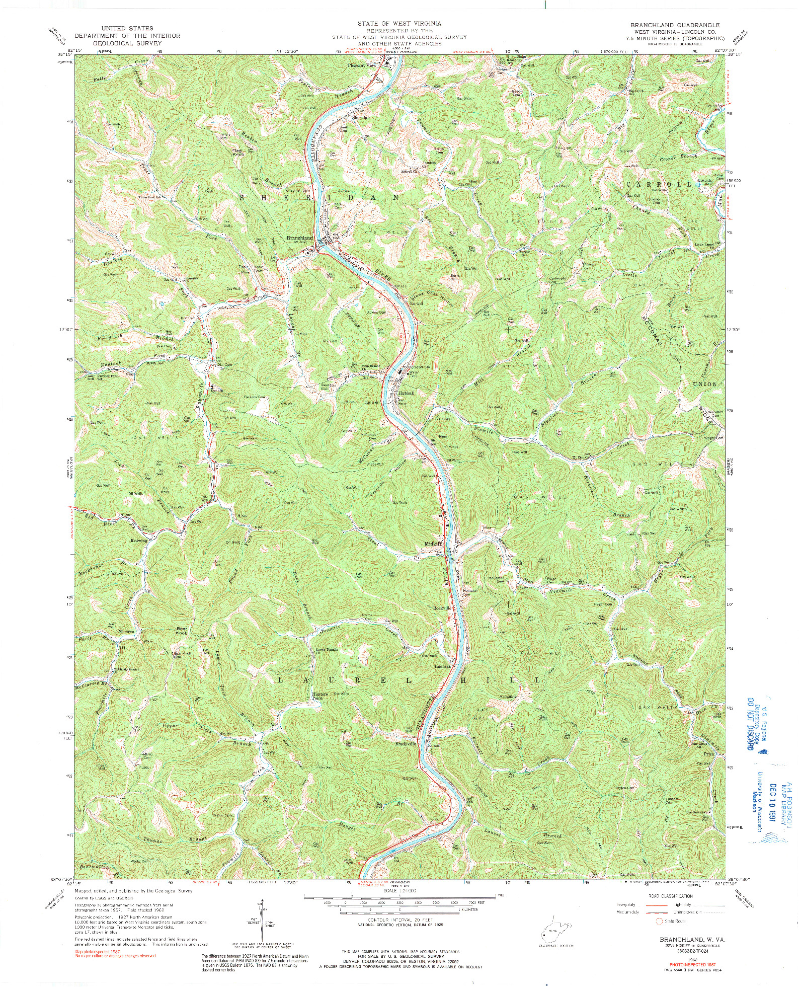 USGS 1:24000-SCALE QUADRANGLE FOR BRANCHLAND, WV 1962