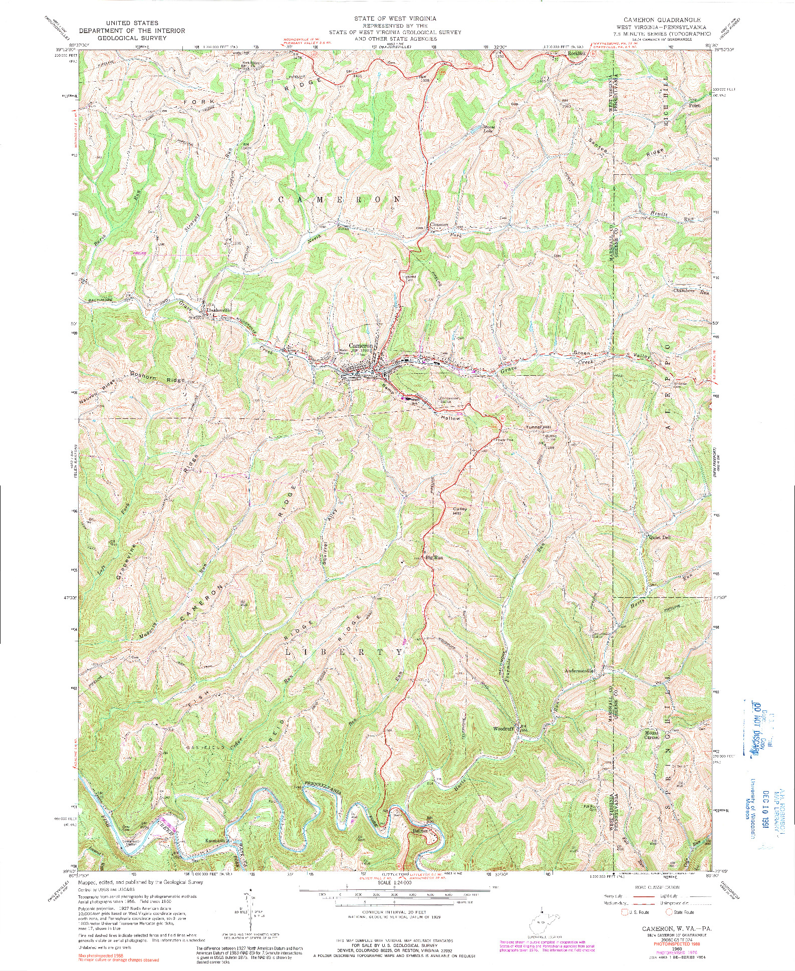 USGS 1:24000-SCALE QUADRANGLE FOR CAMERON, WV 1960