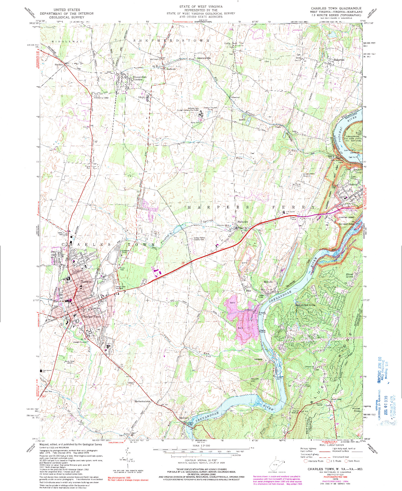 USGS 1:24000-SCALE QUADRANGLE FOR CHARLES TOWN, WV 1978