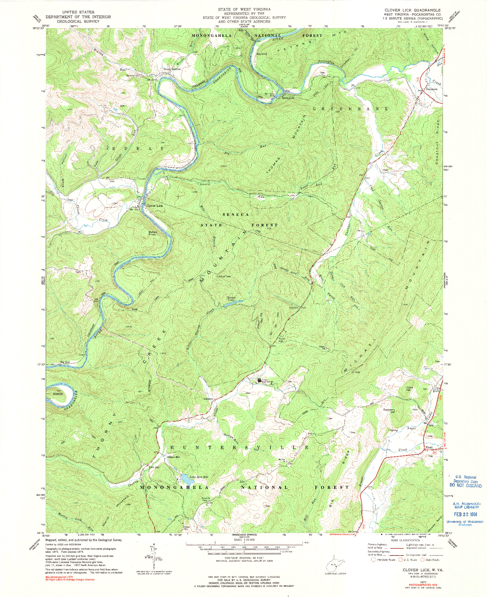 USGS 1:24000-SCALE QUADRANGLE FOR CLOVER LICK, WV 1977