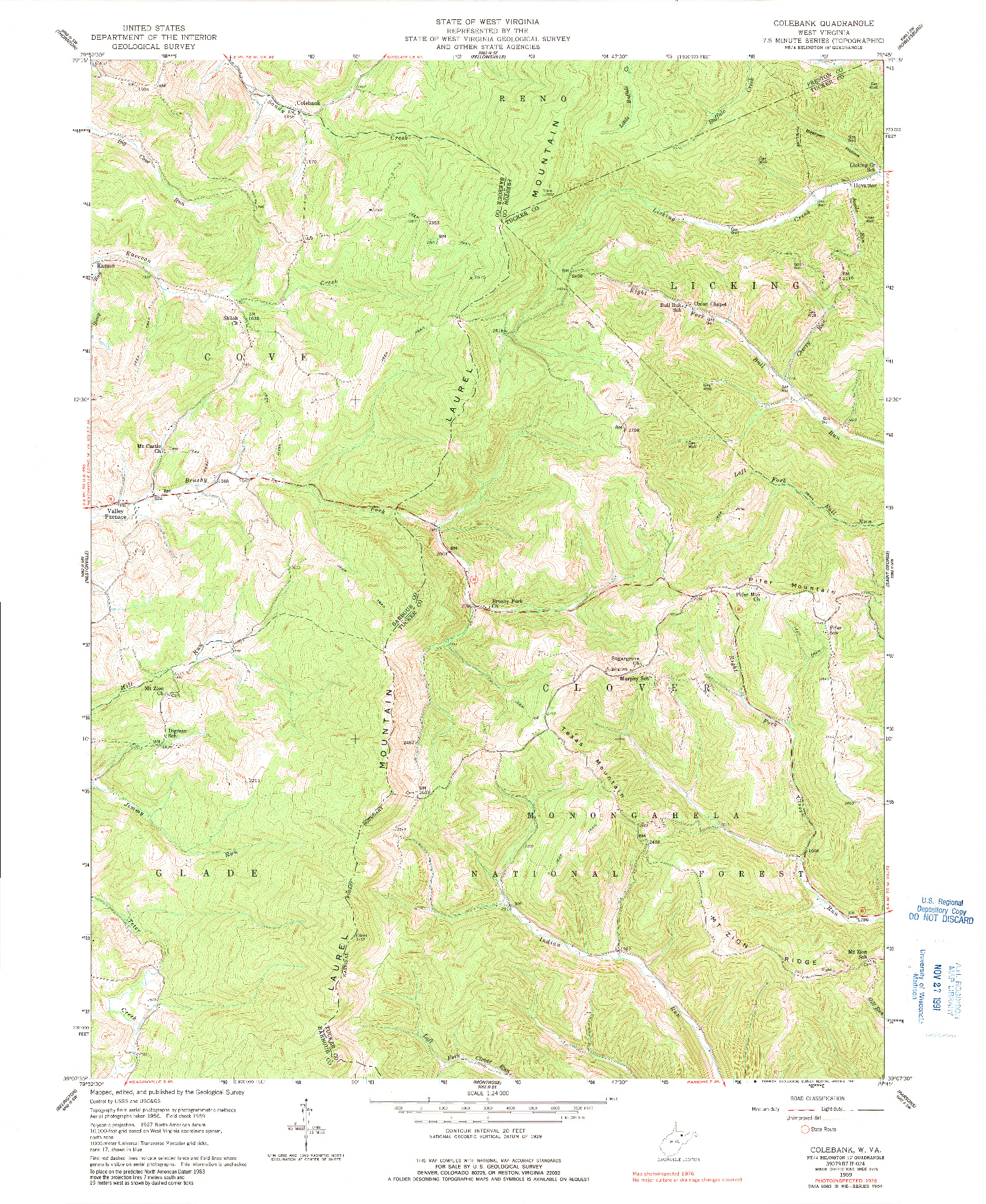 USGS 1:24000-SCALE QUADRANGLE FOR COLEBANK, WV 1959