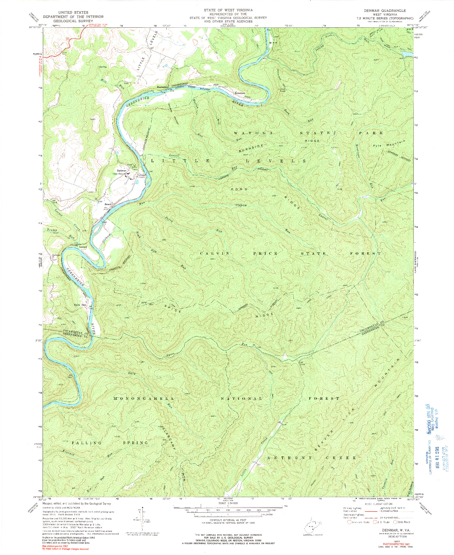 USGS 1:24000-SCALE QUADRANGLE FOR DENMAR, WV 1977