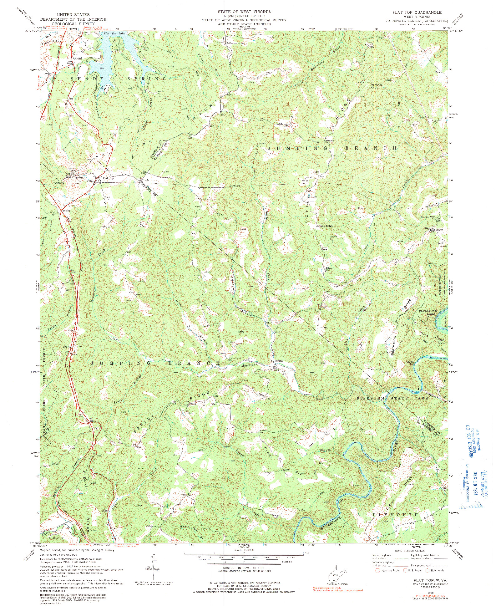 USGS 1:24000-SCALE QUADRANGLE FOR FLAT TOP, WV 1968