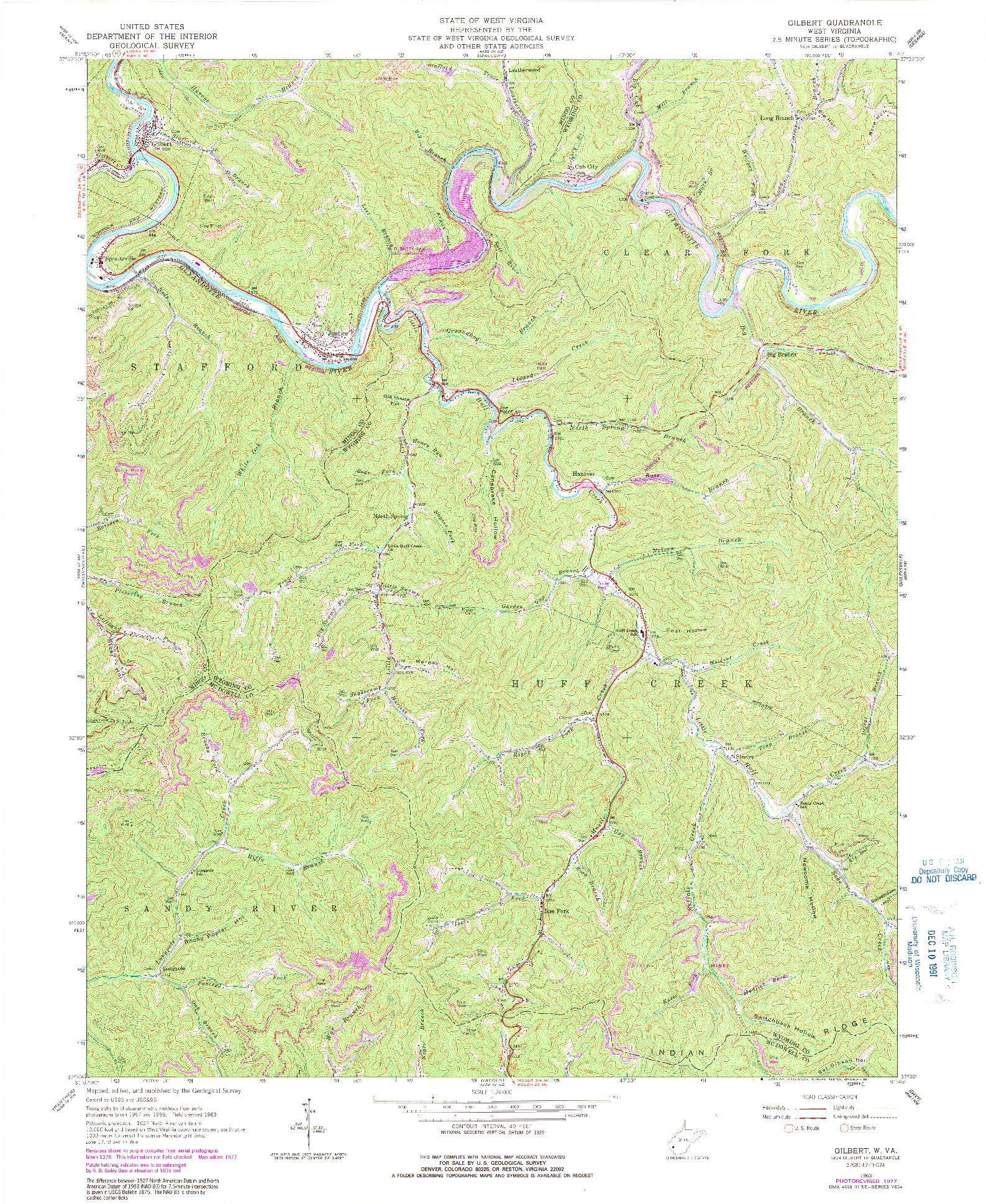 USGS 1:24000-SCALE QUADRANGLE FOR GILBERT, WV 1963