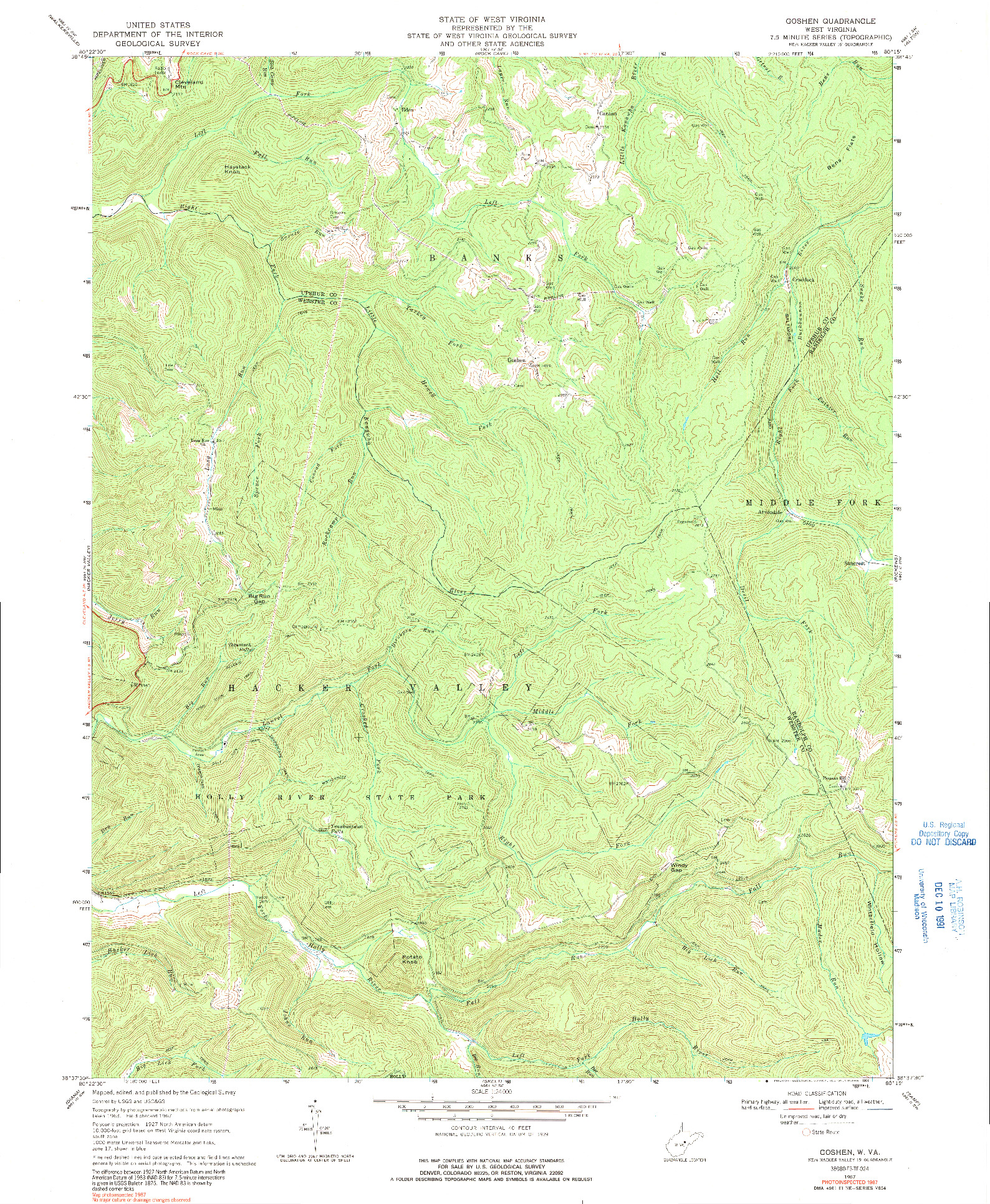 USGS 1:24000-SCALE QUADRANGLE FOR GOSHEN, WV 1967