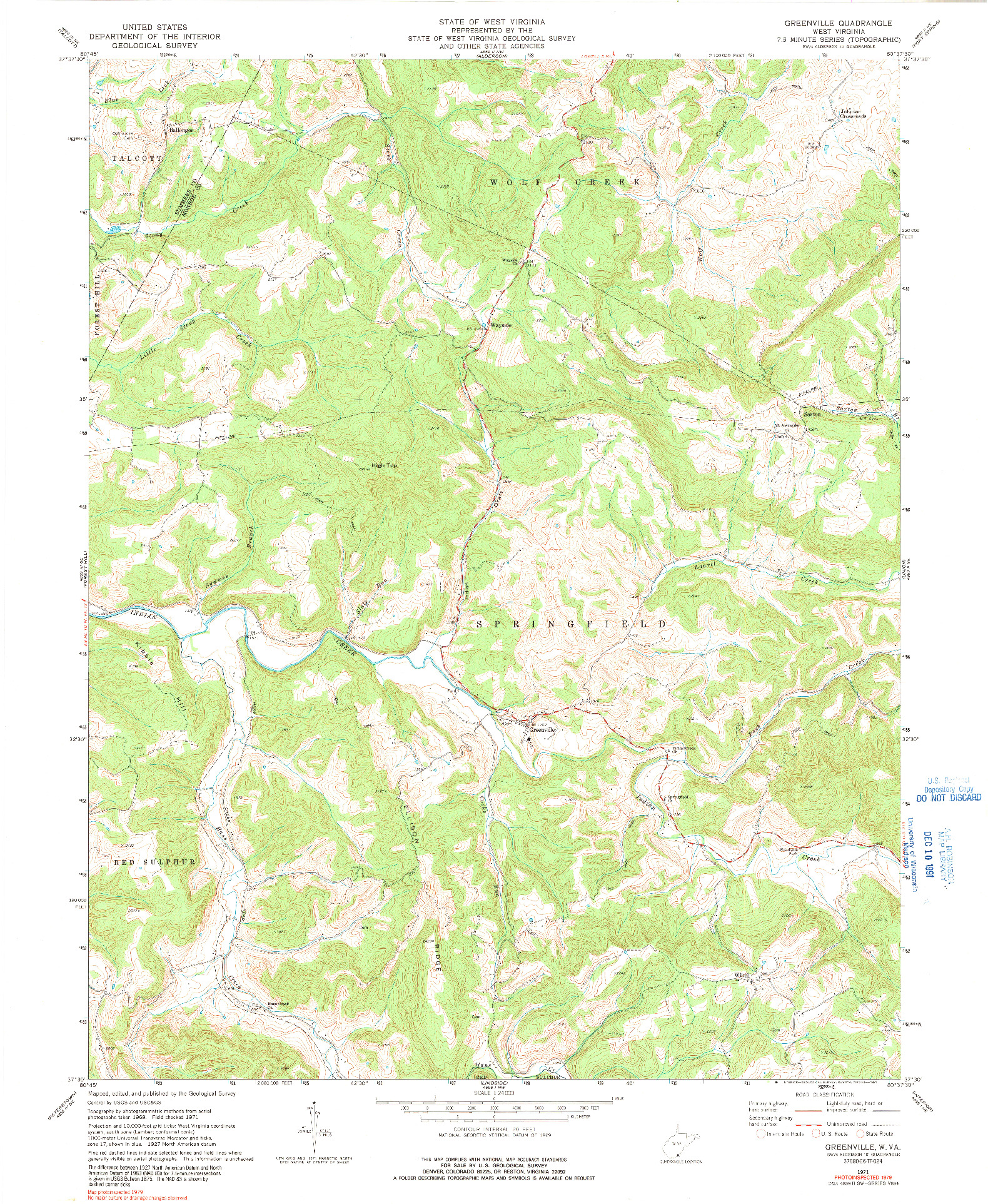 USGS 1:24000-SCALE QUADRANGLE FOR GREENVILLE, WV 1971