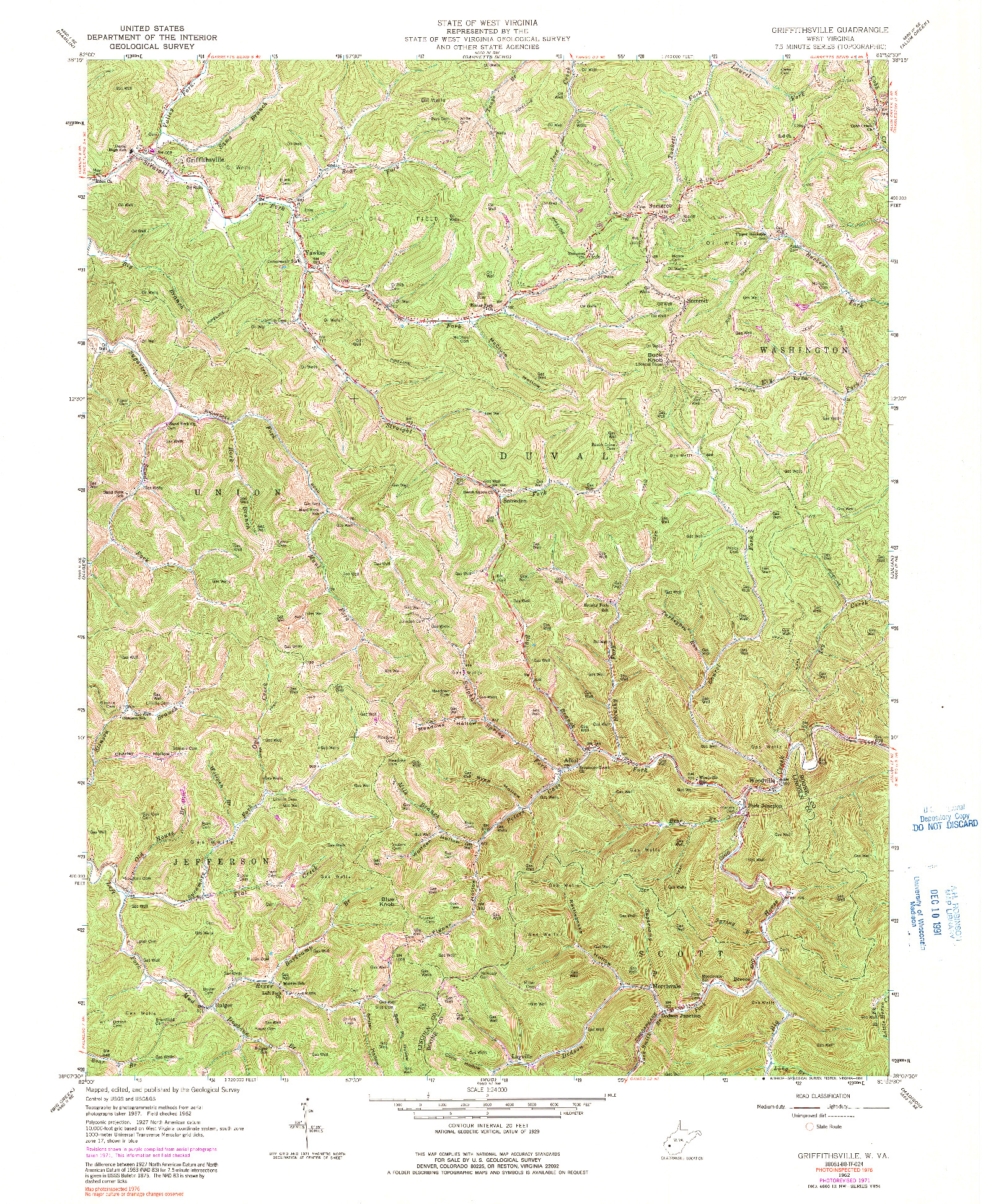 USGS 1:24000-SCALE QUADRANGLE FOR GRIFFITHSVILLE, WV 1962