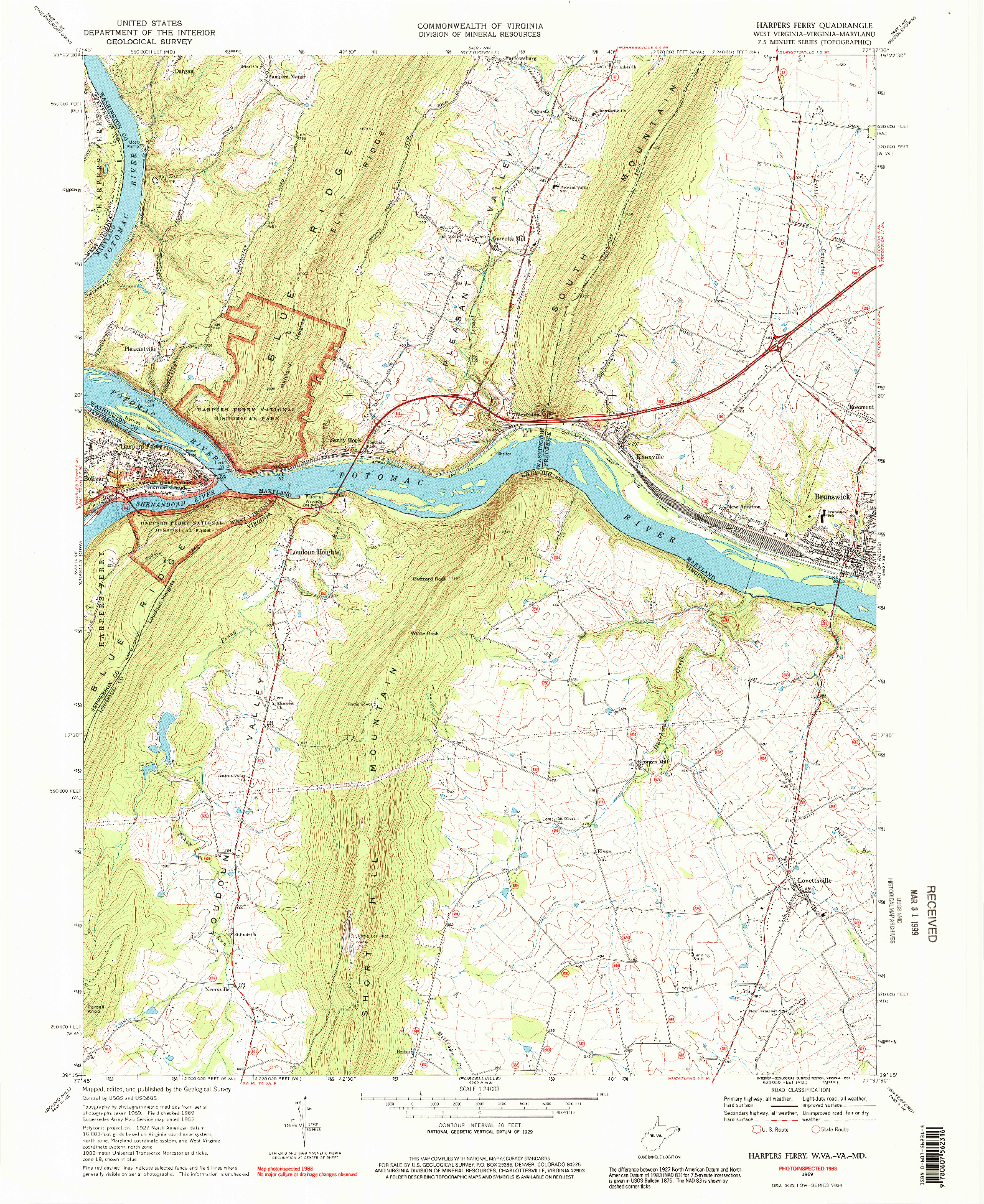 USGS 1:24000-SCALE QUADRANGLE FOR HARPERS FERRY, WV 1969