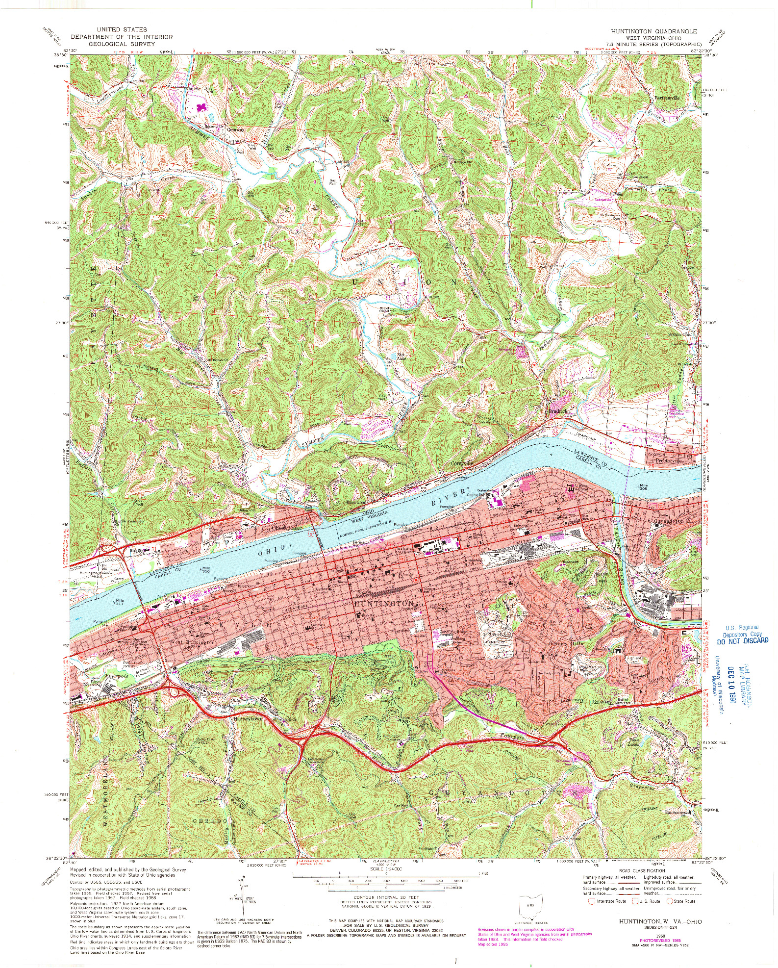 USGS 1:24000-SCALE QUADRANGLE FOR HUNTINGTON, WV 1968