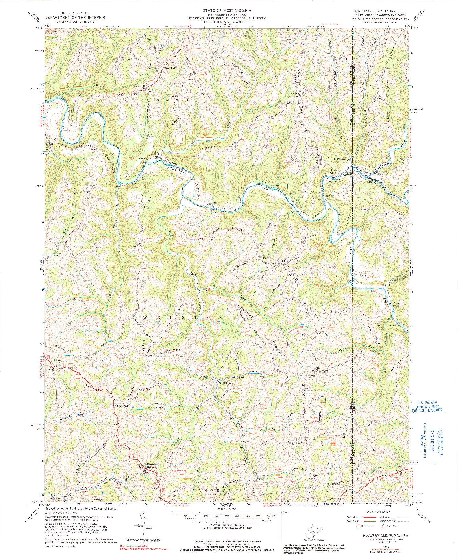 USGS 1:24000-SCALE QUADRANGLE FOR MAJORSVILLE, WV 1959