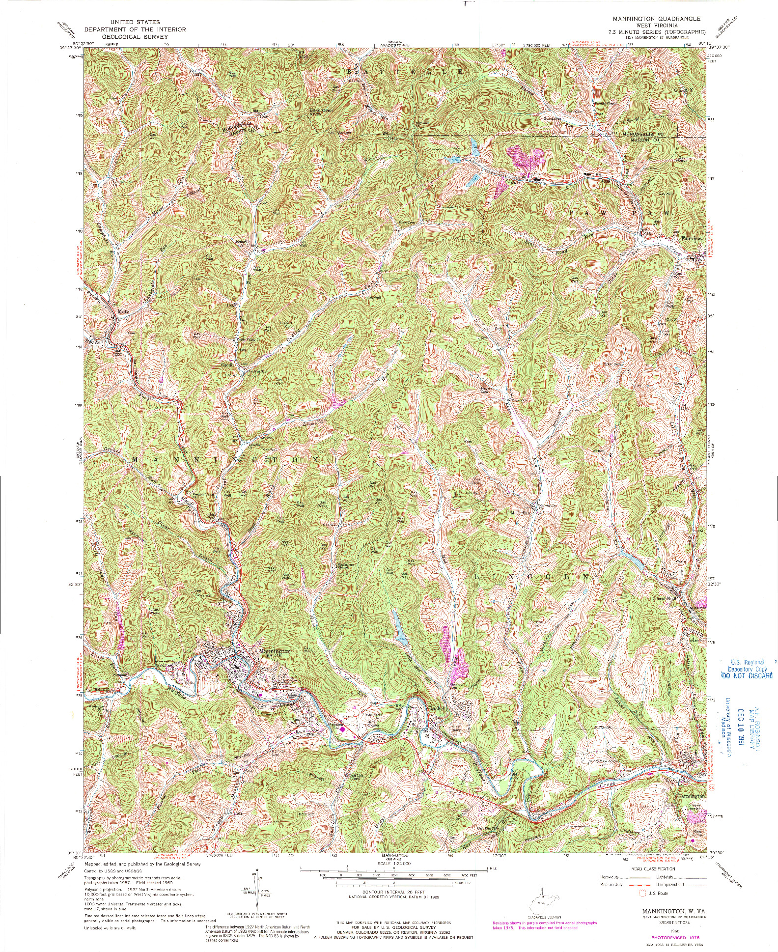 USGS 1:24000-SCALE QUADRANGLE FOR MANNINGTON, WV 1960