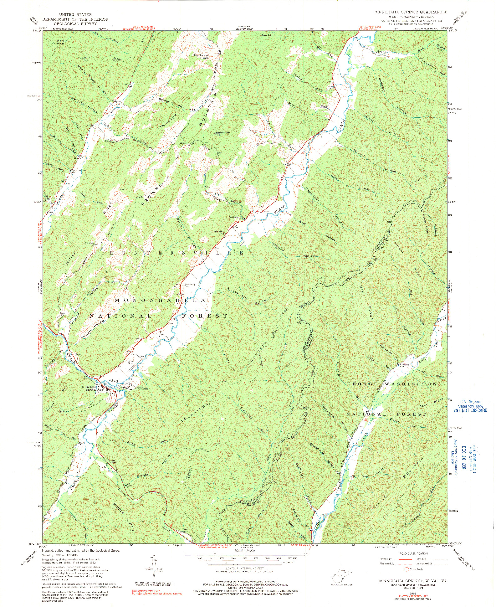 USGS 1:24000-SCALE QUADRANGLE FOR MINNEHAHA SPRINGS, WV 1962
