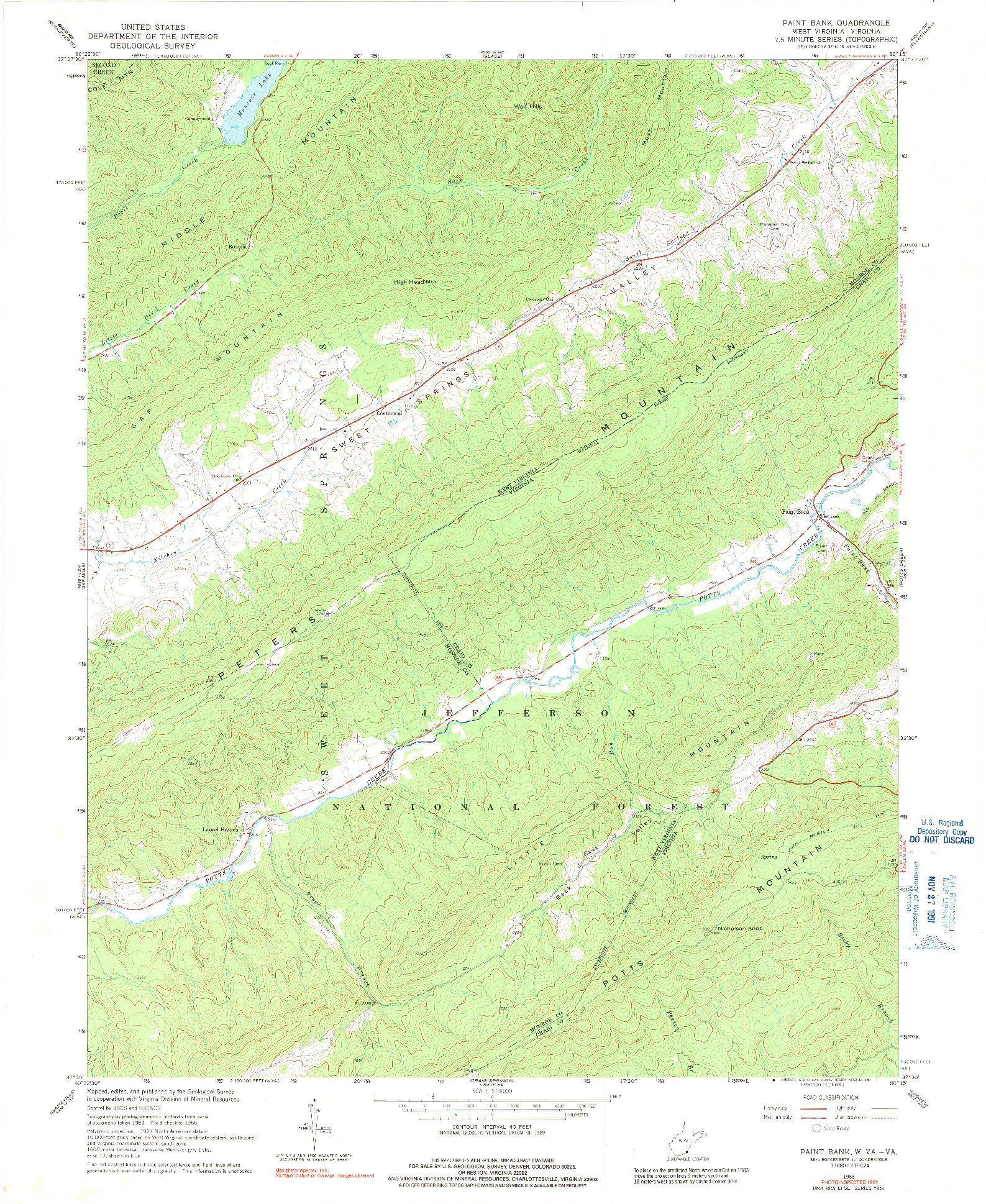 USGS 1:24000-SCALE QUADRANGLE FOR PAINT BANK, WV 1966