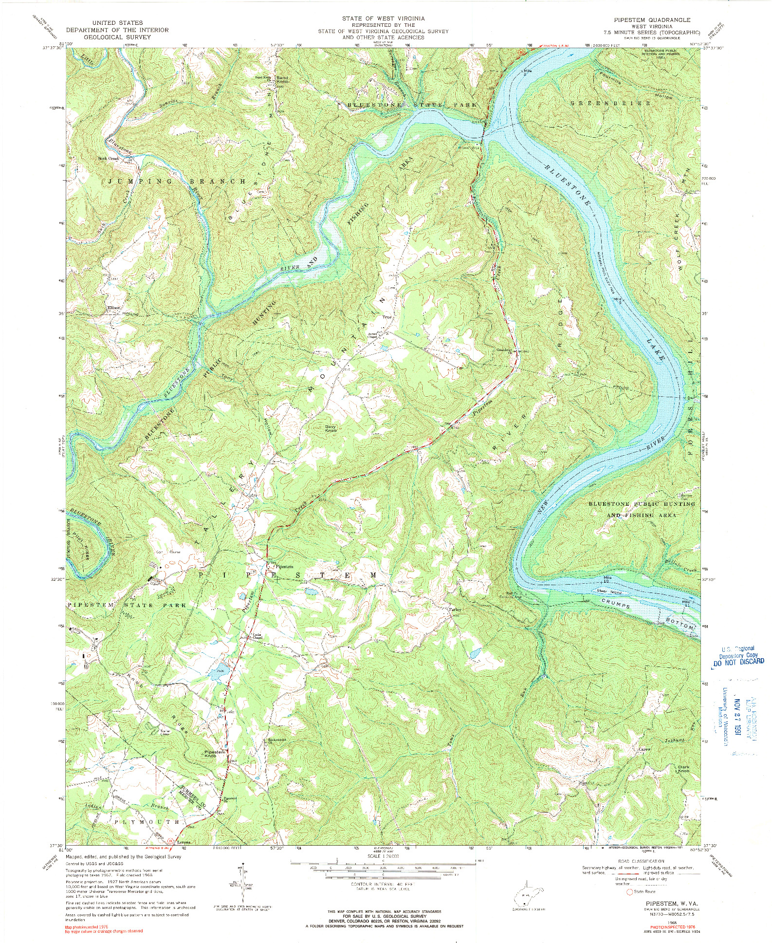 USGS 1:24000-SCALE QUADRANGLE FOR PIPESTEM, WV 1968