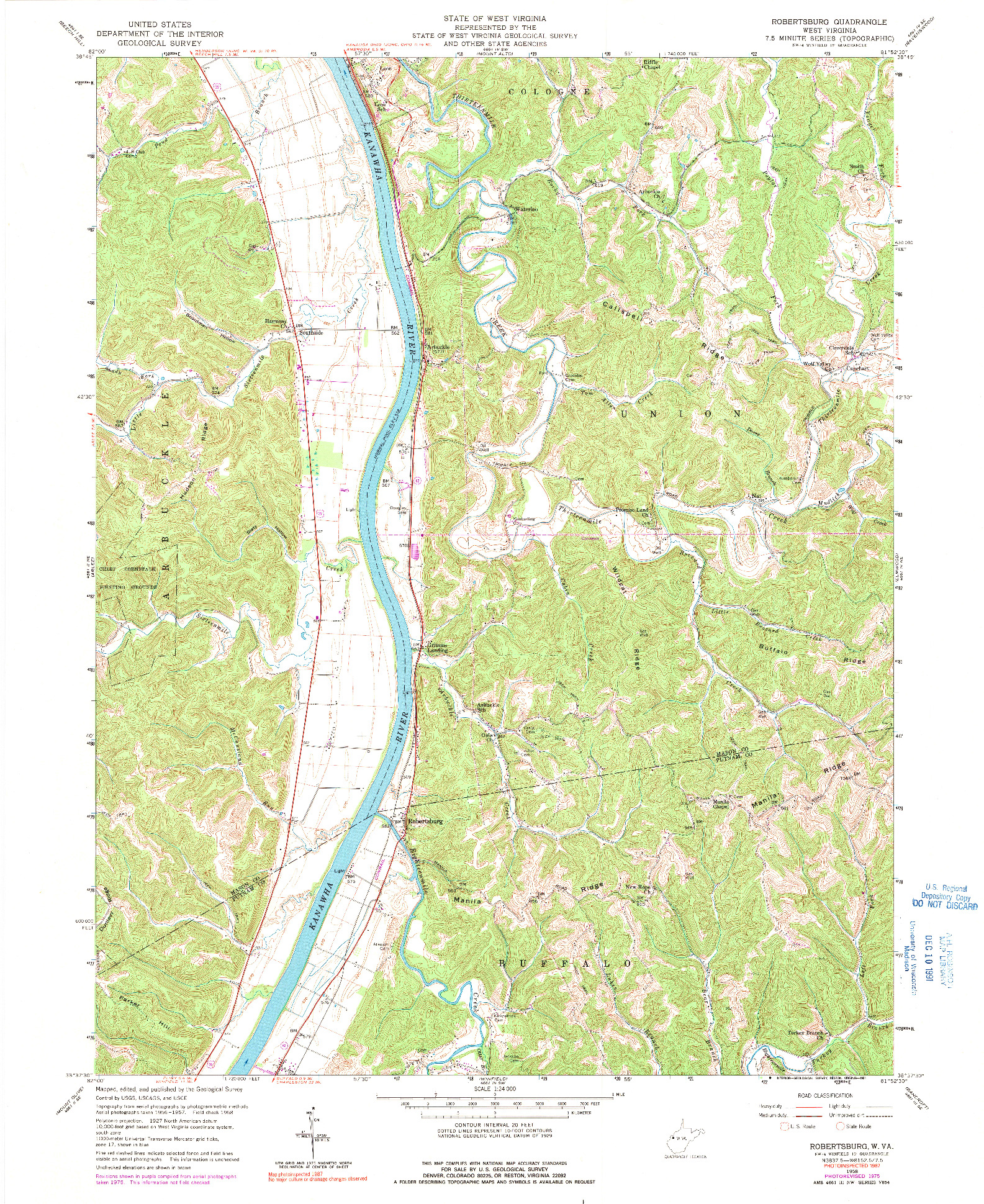 USGS 1:24000-SCALE QUADRANGLE FOR ROBERTSBURG, WV 1958