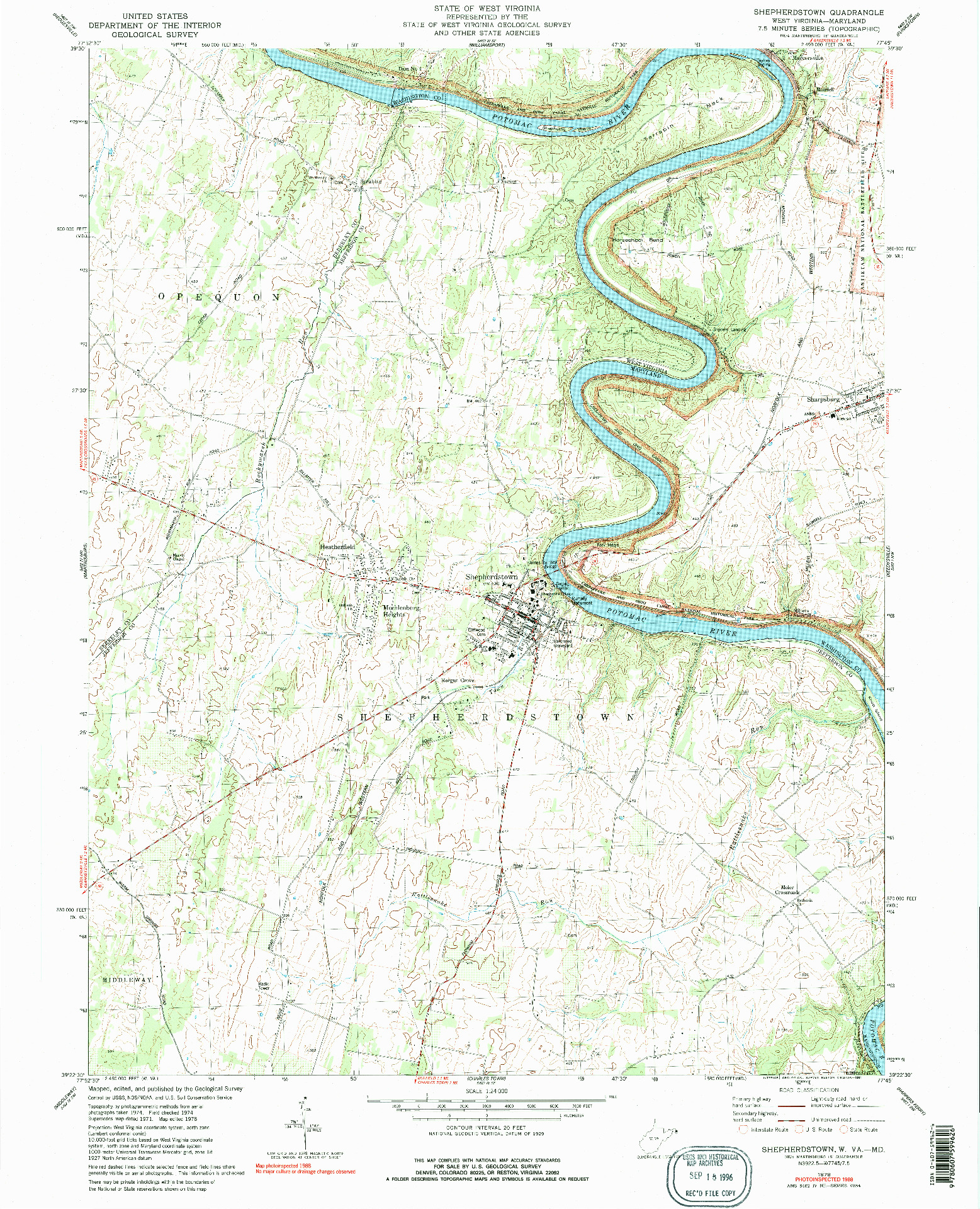 USGS 1:24000-SCALE QUADRANGLE FOR SHEPHERDSTOWN, WV 1978