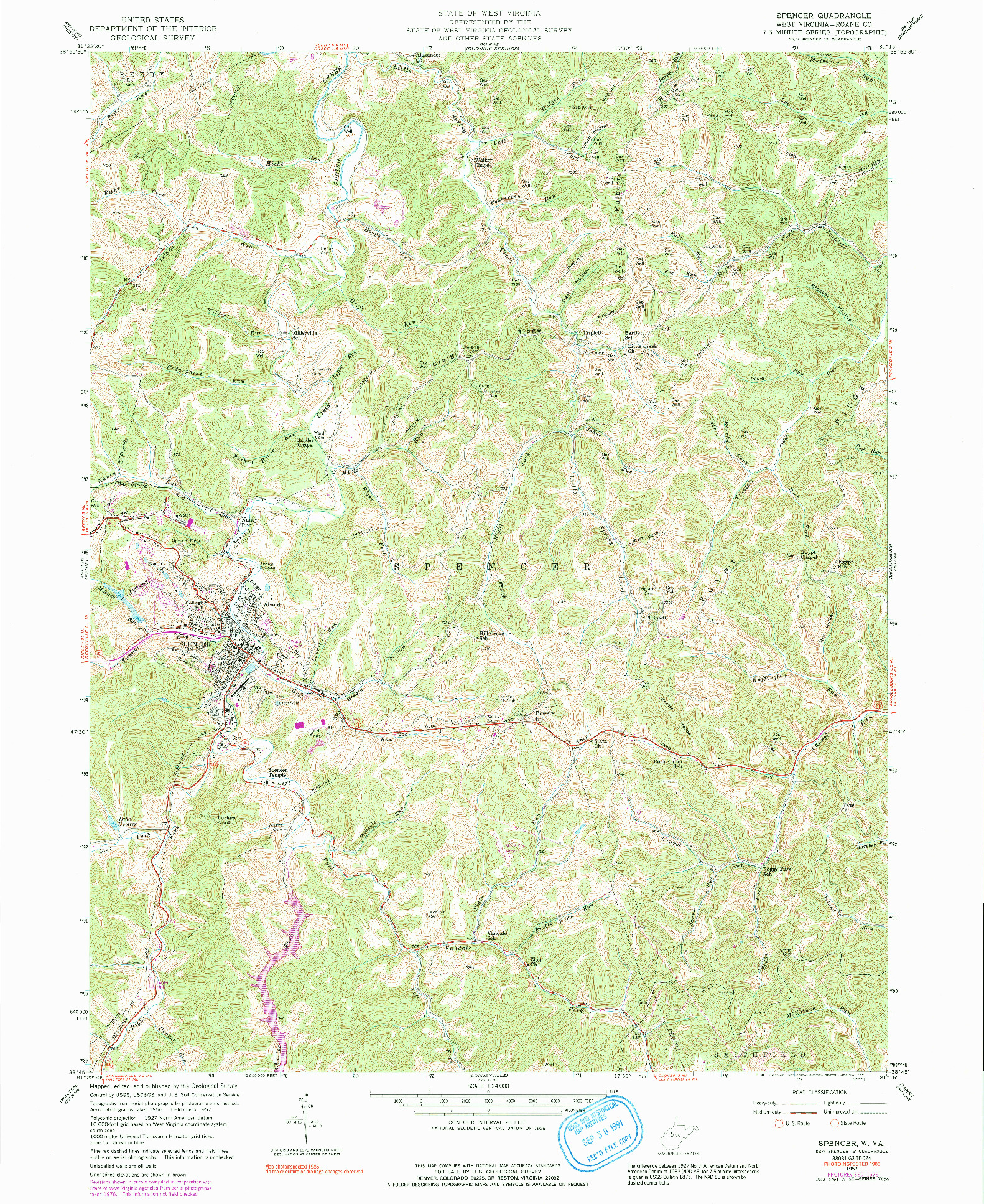 USGS 1:24000-SCALE QUADRANGLE FOR SPENCER, WV 1957