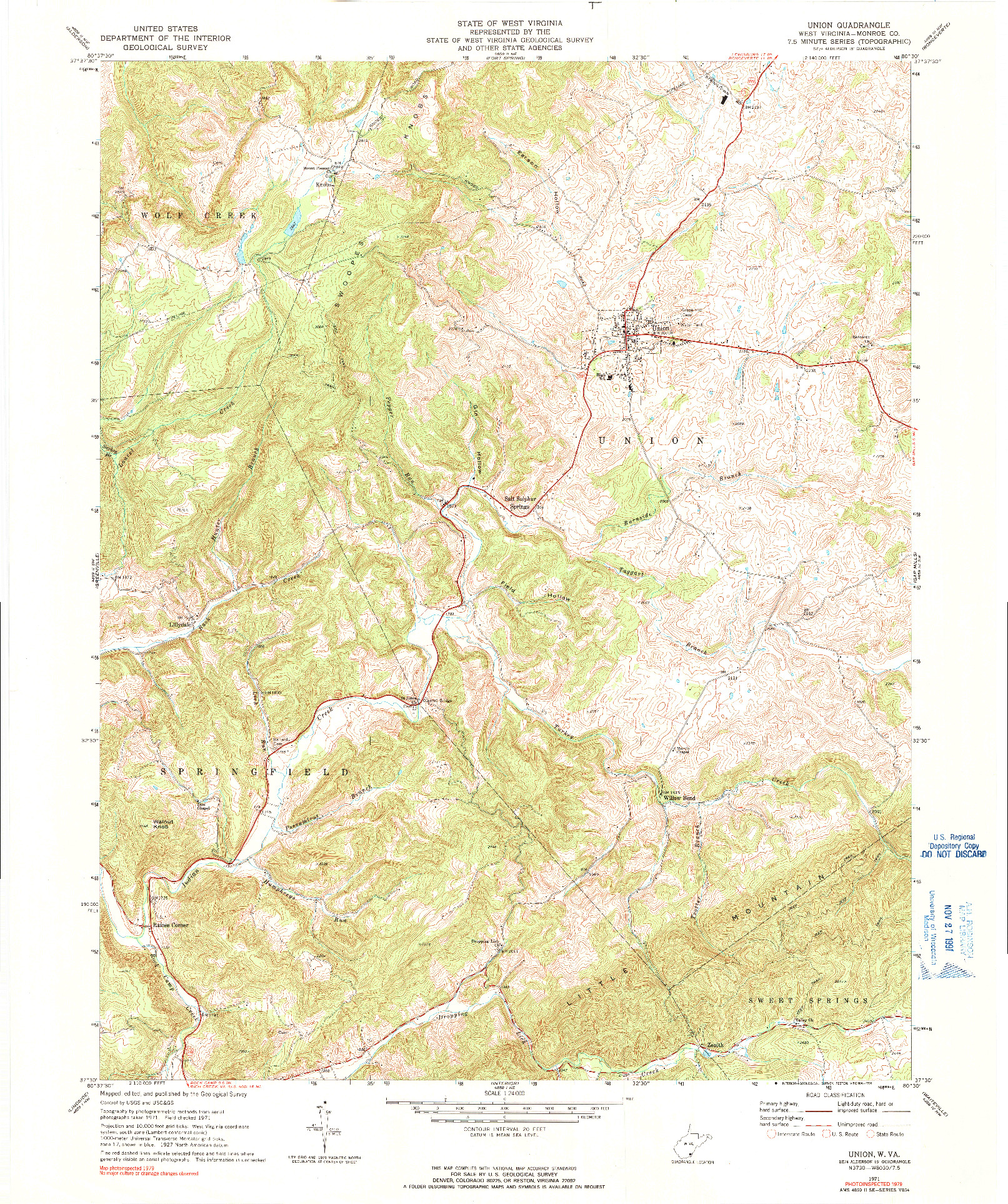 USGS 1:24000-SCALE QUADRANGLE FOR UNION, WV 1971