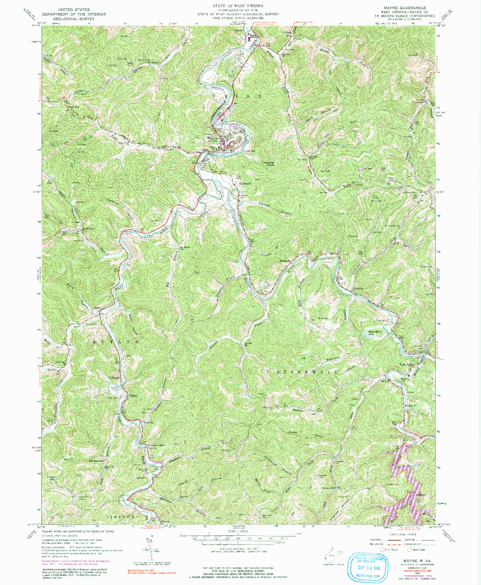 USGS 1:24000-SCALE QUADRANGLE FOR WAYNE, WV 1962