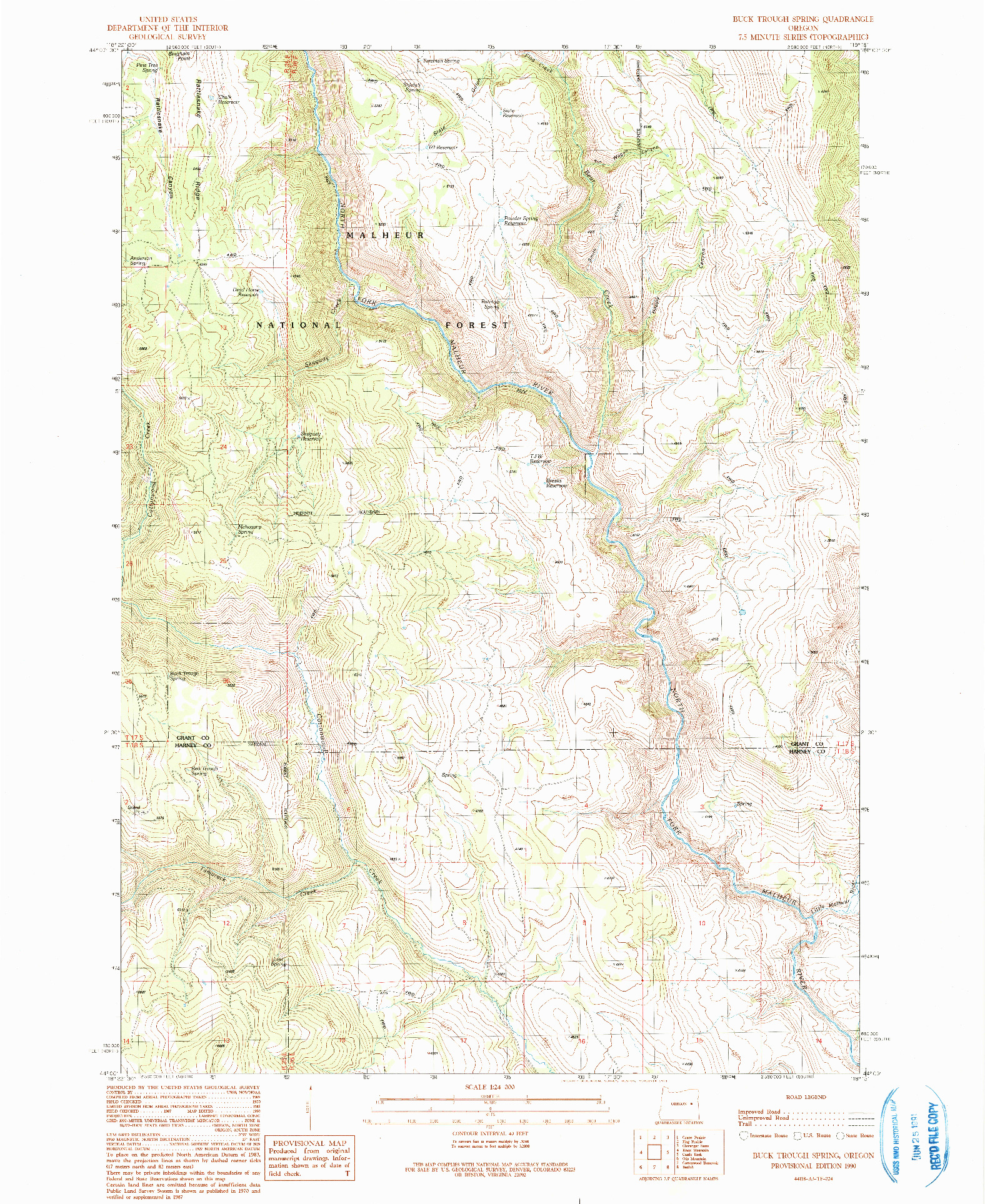 USGS 1:24000-SCALE QUADRANGLE FOR BUCK TROUGH SPRING, OR 1990