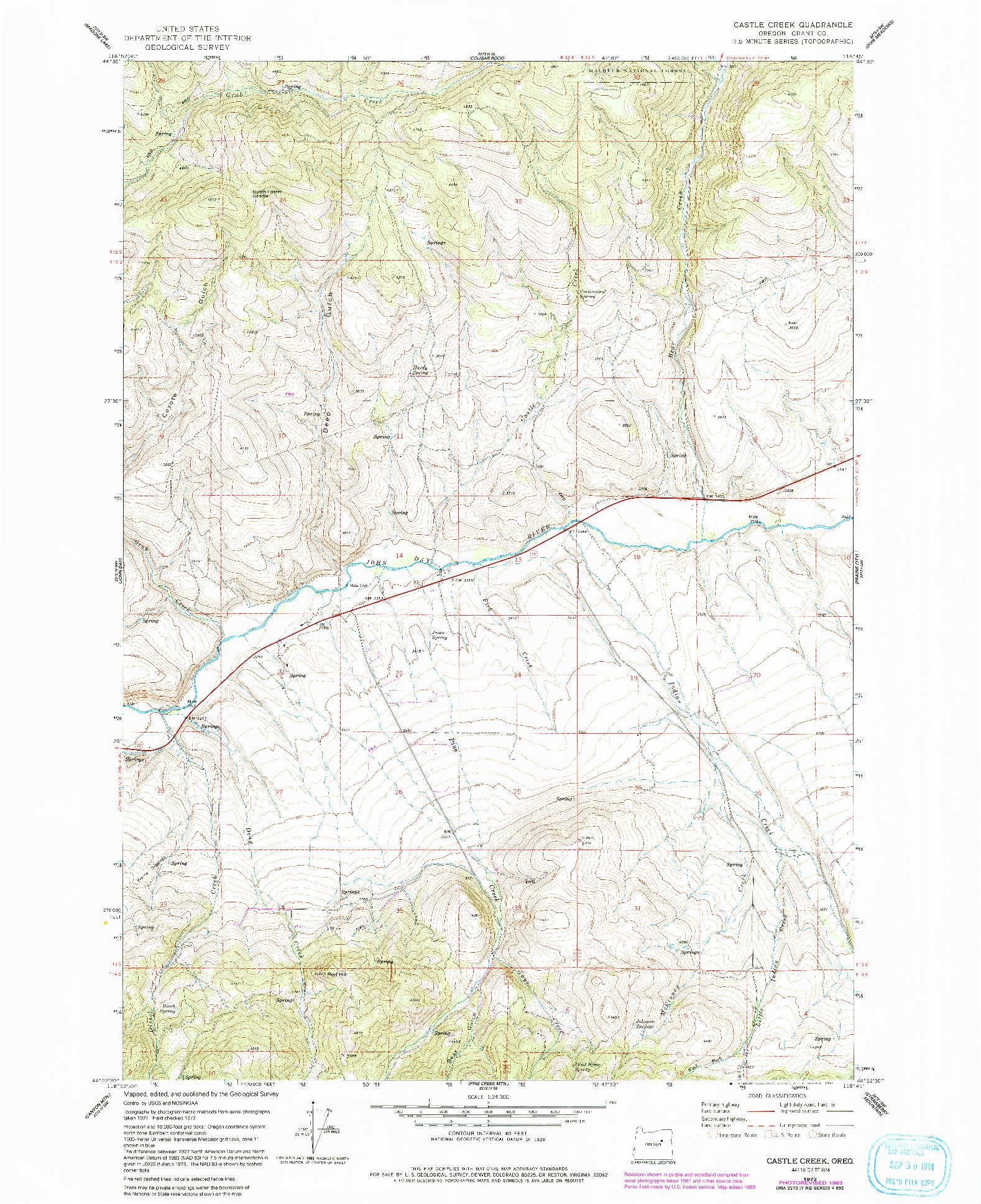 USGS 1:24000-SCALE QUADRANGLE FOR CASTLE CREEK, OR 1972