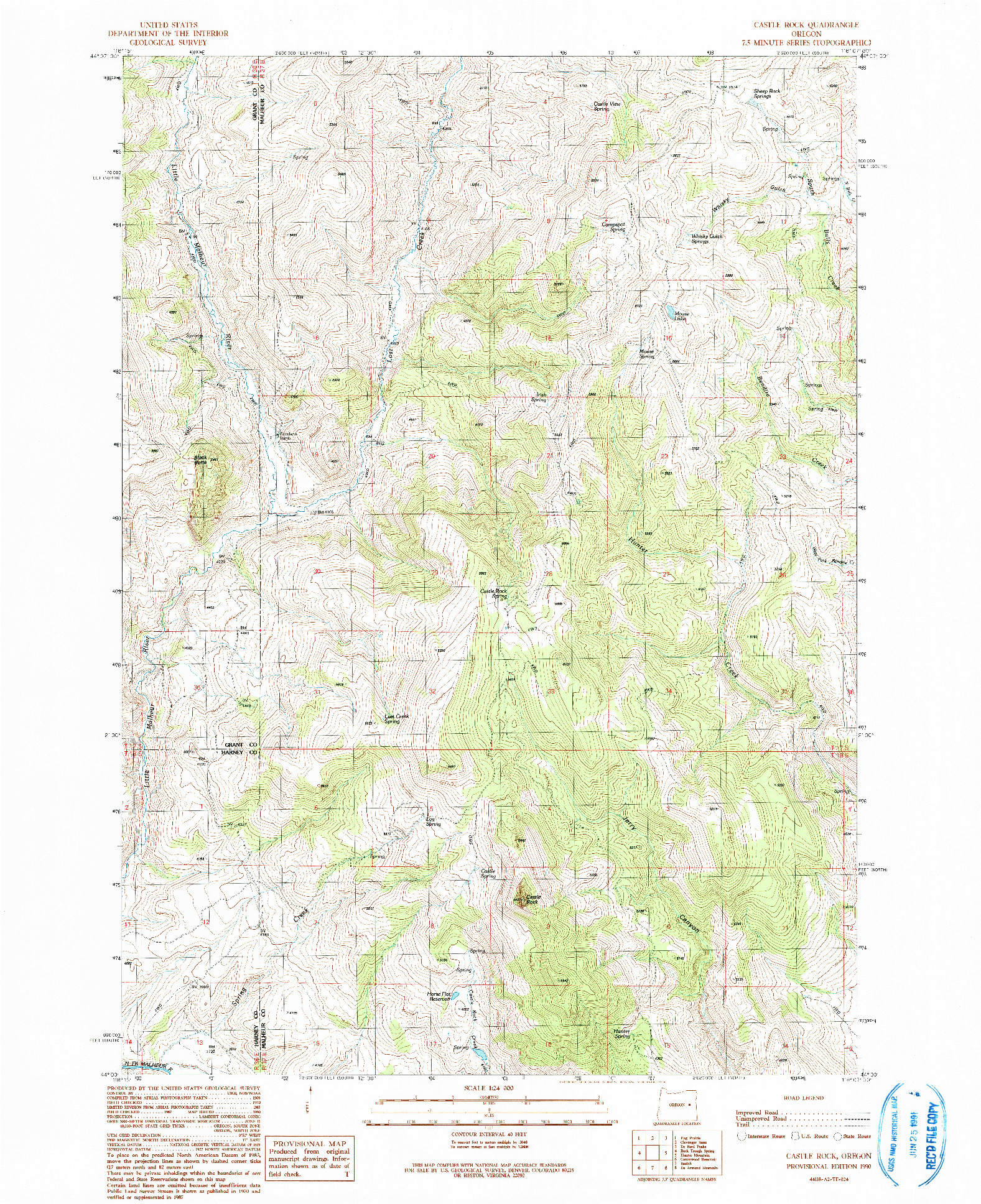 USGS 1:24000-SCALE QUADRANGLE FOR CASTLE ROCK, OR 1990