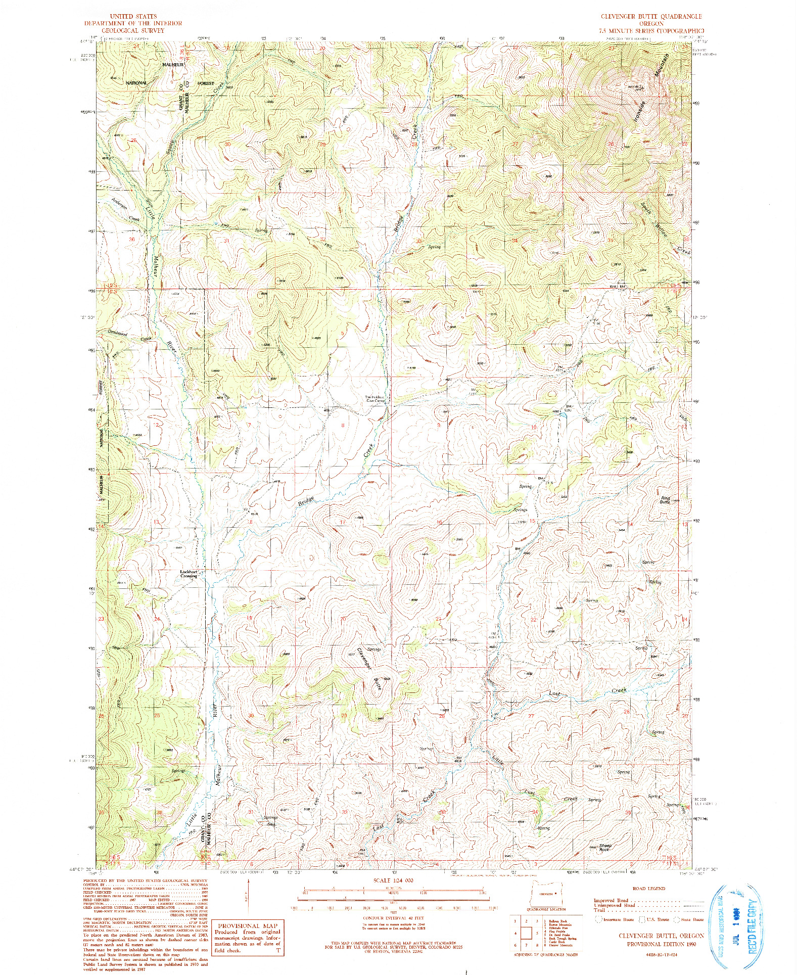 USGS 1:24000-SCALE QUADRANGLE FOR CLEVENGER BUTTE, OR 1990