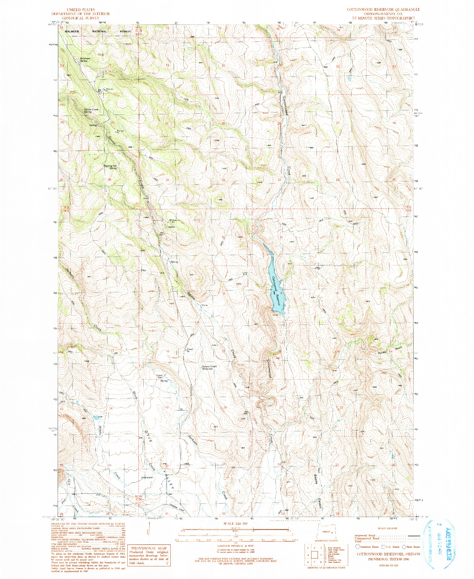 USGS 1:24000-SCALE QUADRANGLE FOR COTTONWOOD RESERVOIR, OR 1990