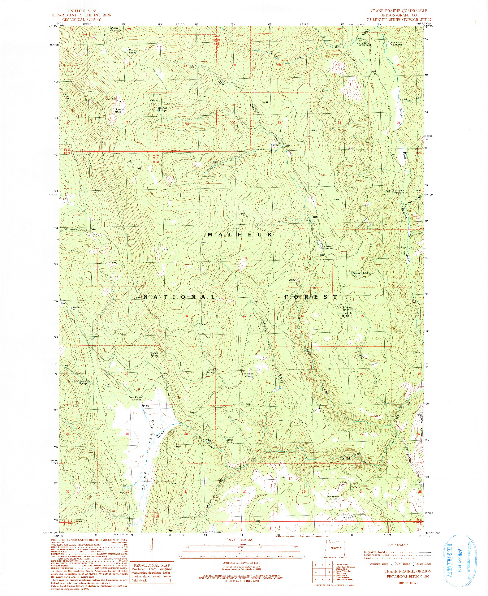 USGS 1:24000-SCALE QUADRANGLE FOR CRANE PRAIRIE, OR 1990