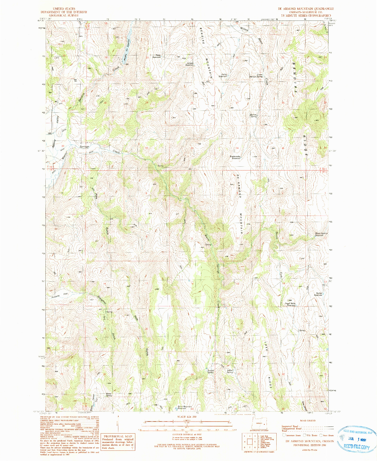 USGS 1:24000-SCALE QUADRANGLE FOR DE ARMOND MOUNTAIN, OR 1990