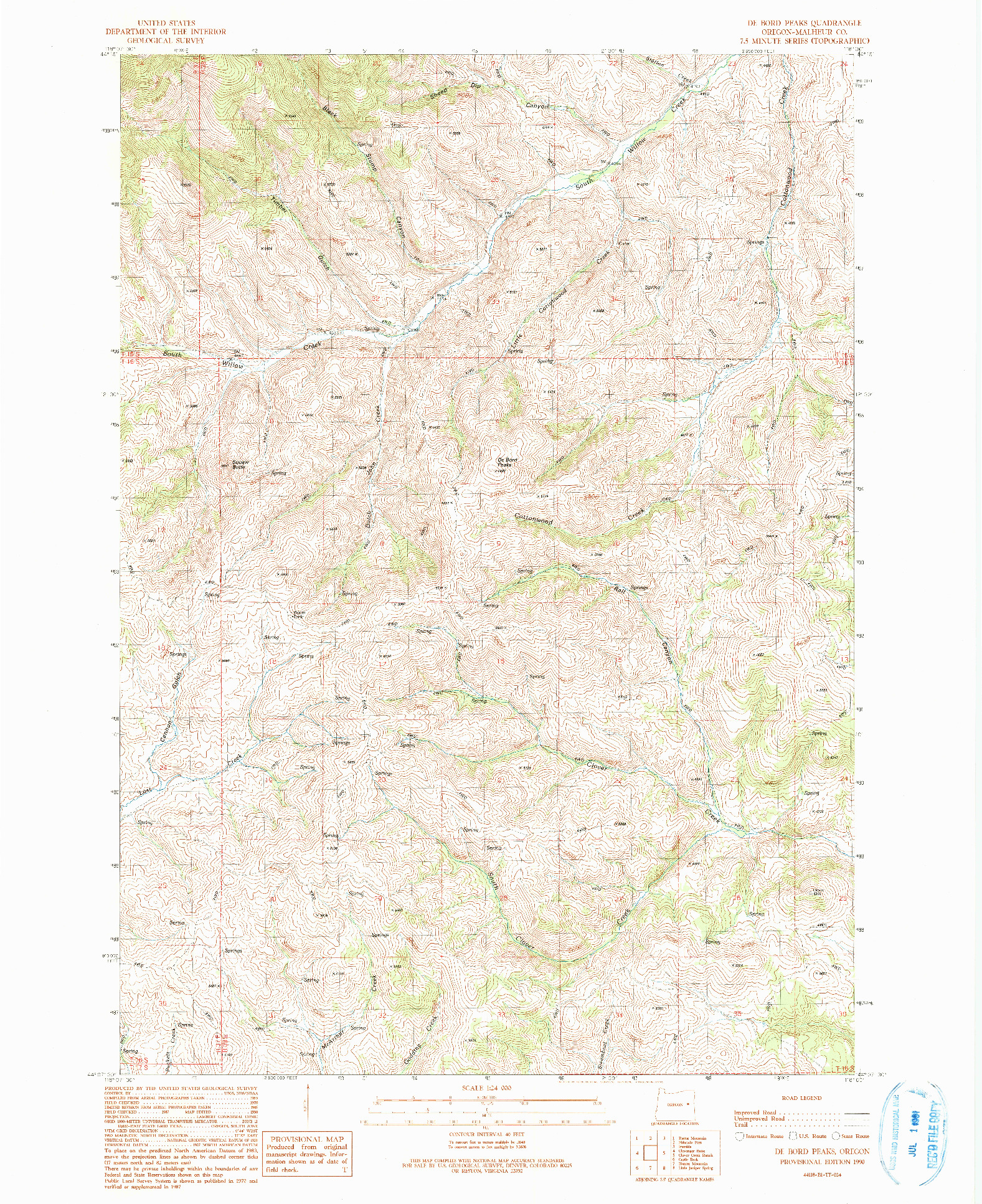 USGS 1:24000-SCALE QUADRANGLE FOR DE BORD PEAKS, OR 1990