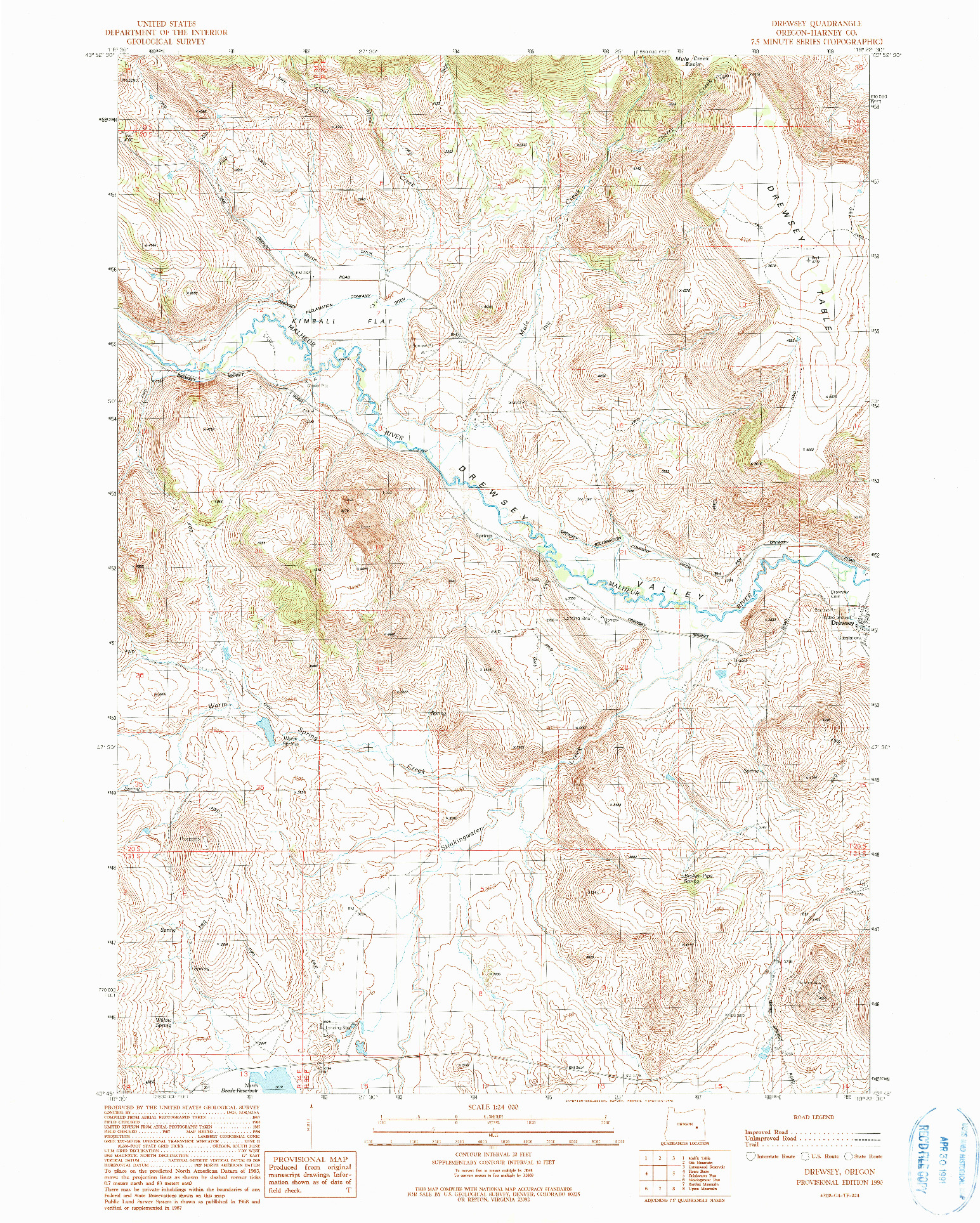 USGS 1:24000-SCALE QUADRANGLE FOR DREWSEY, OR 1990