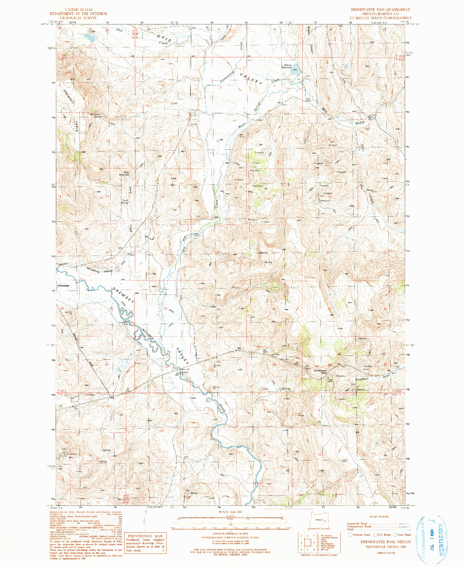 USGS 1:24000-SCALE QUADRANGLE FOR DRINKWATER PASS, OR 1990