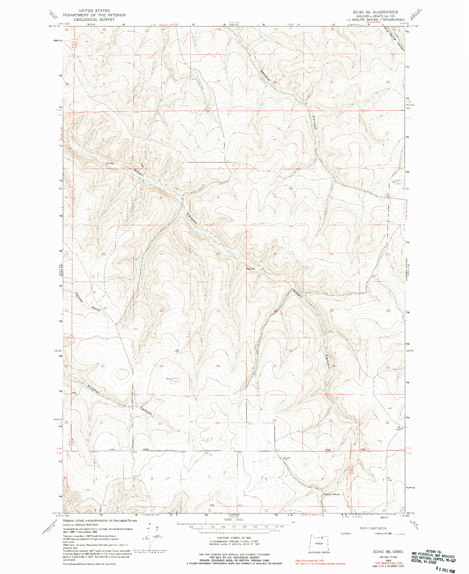 USGS 1:24000-SCALE QUADRANGLE FOR ECHO SE, OR 1968