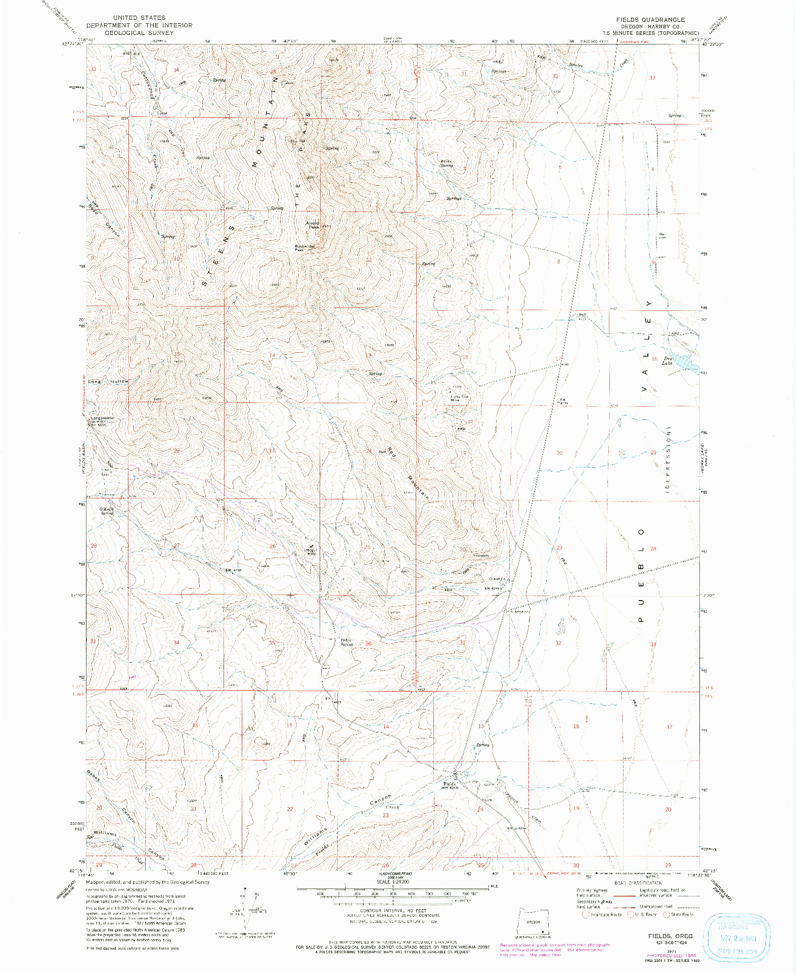 USGS 1:24000-SCALE QUADRANGLE FOR FIELDS, OR 1971
