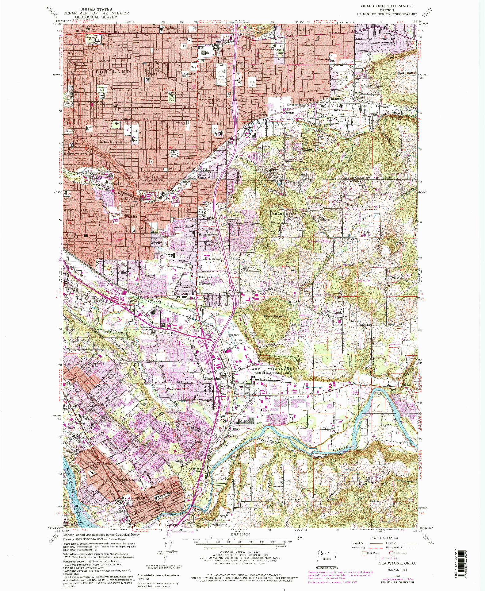 USGS 1:24000-SCALE QUADRANGLE FOR GLADSTONE, OR 1961