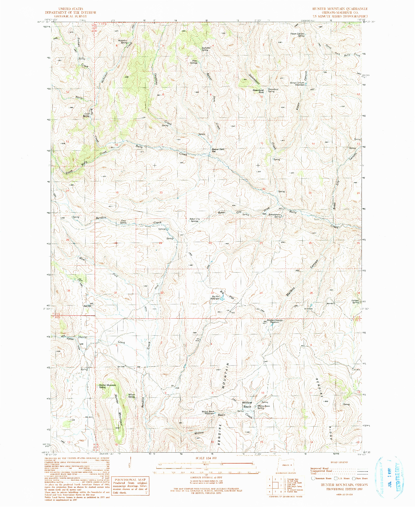 USGS 1:24000-SCALE QUADRANGLE FOR HUNTER MOUNTAIN, OR 1990