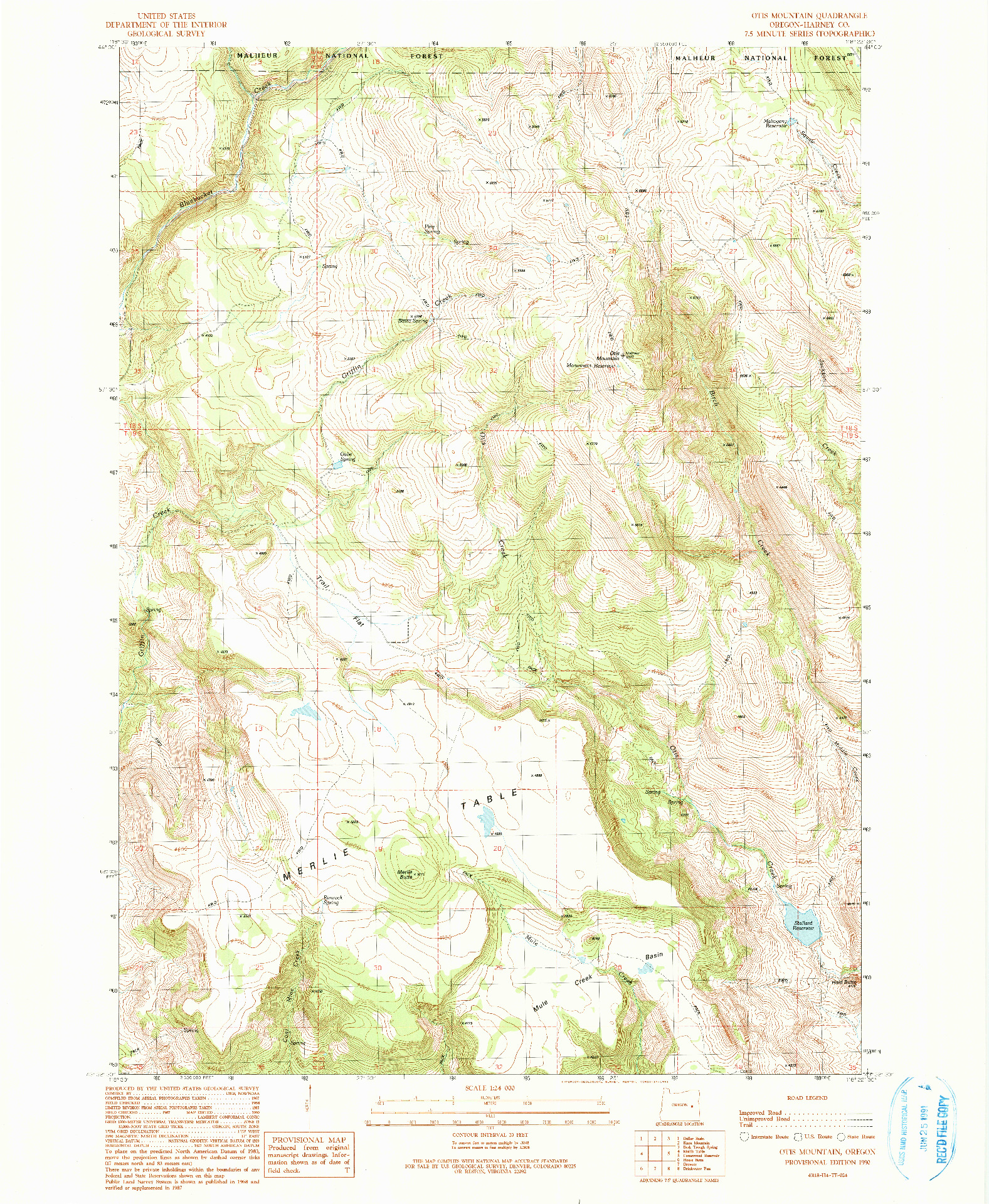 USGS 1:24000-SCALE QUADRANGLE FOR OTIS MOUNTAIN, OR 1990